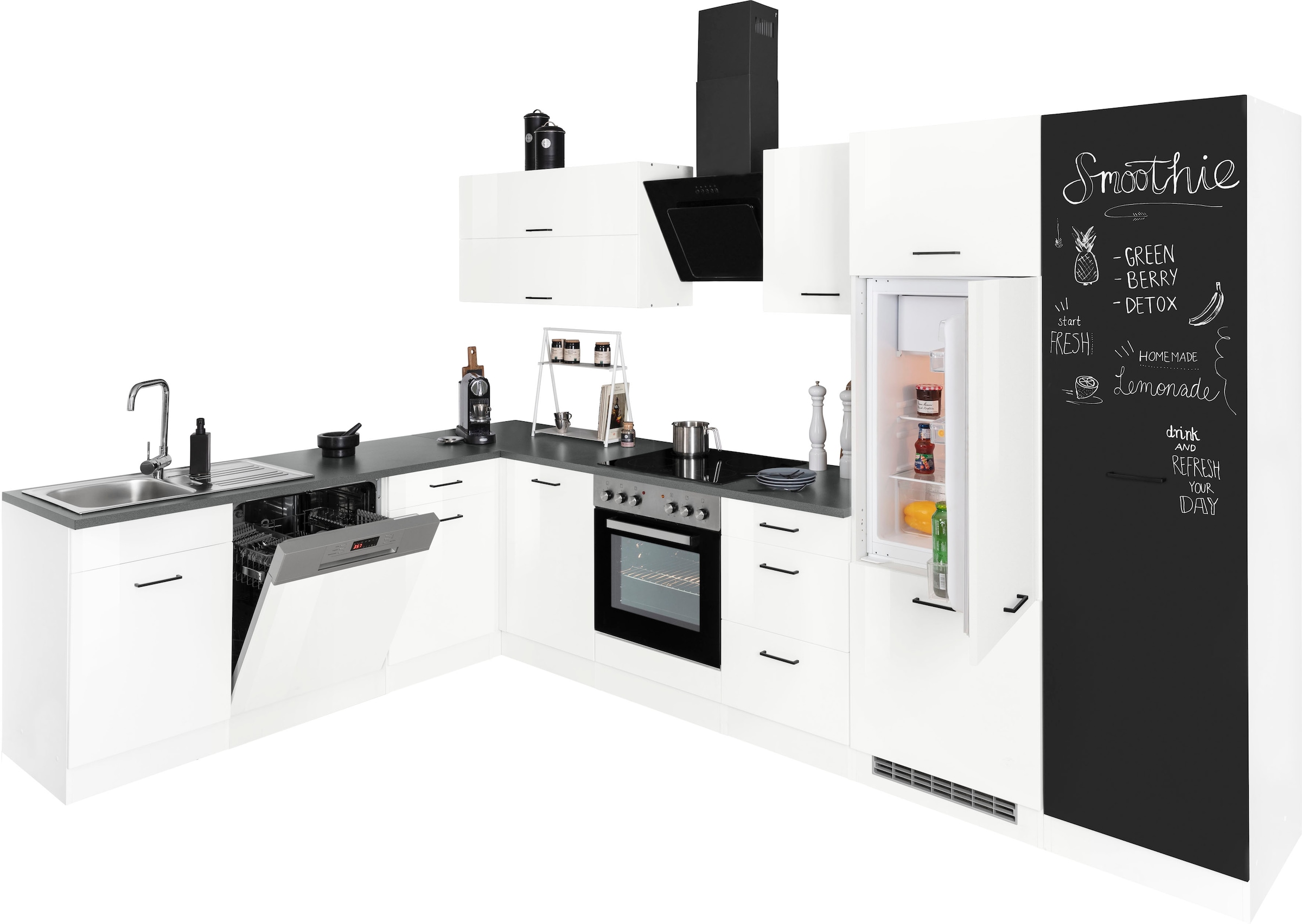 KOCHSTATION Küchenzeile »KS-Trier« mit E-Geräten, Stellbreite 220/330 cm