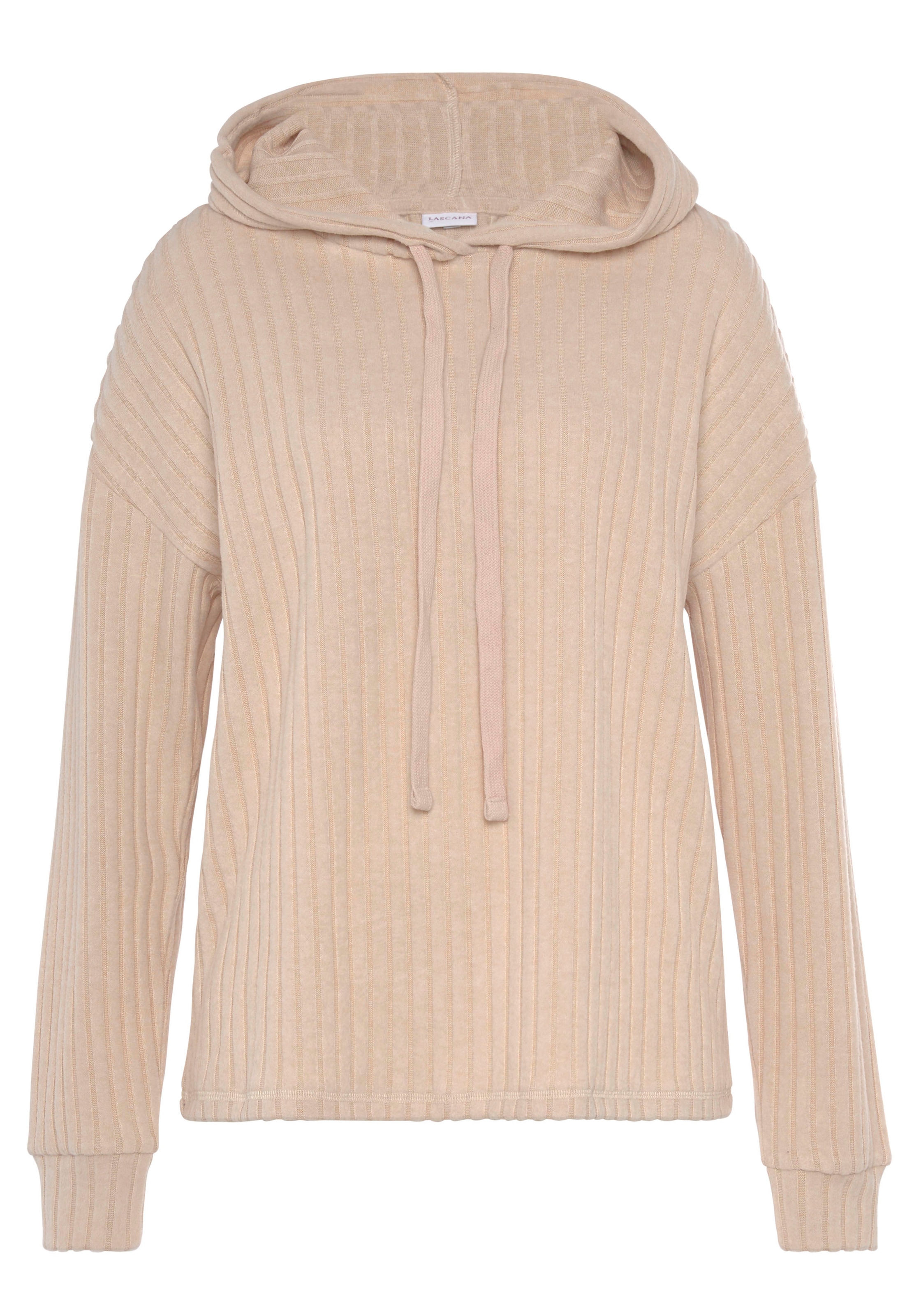 LASCANA Hoodie »/Strickpullover mit Kapuze«, mit Bindeband und in melierter Optik, Loungewear