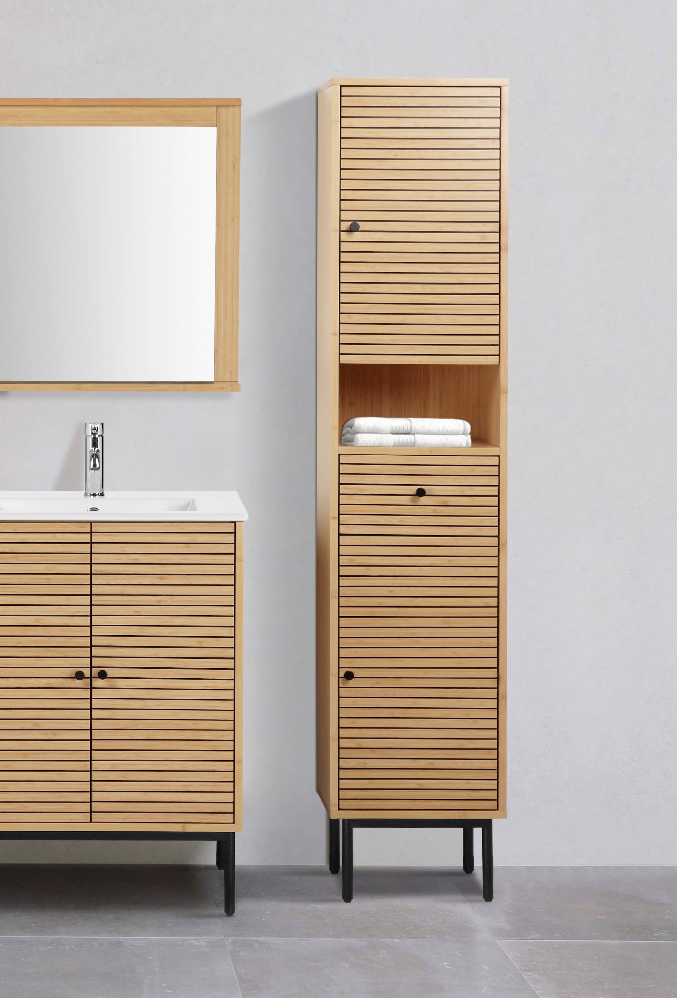 andas Hochschrank »Bali Standschrank Badezimmer WC Bad«, Badmöbel mit 2 Türen und einer Schublade, Breite 35cm