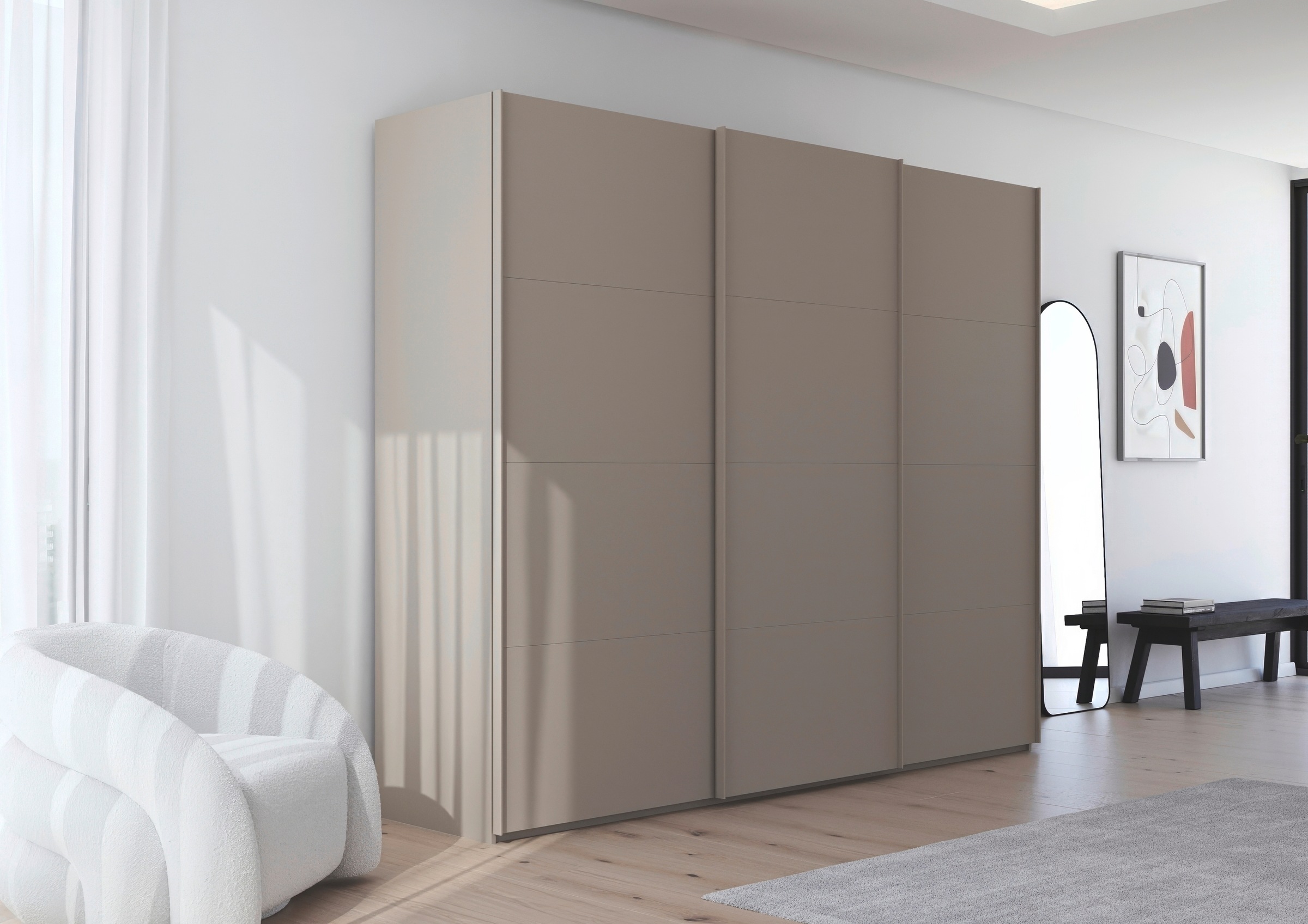 rauch Schwebetürenschrank »Kleiderschrank Schrank Garderobe Schlafzimmerschrank SCALE-FYRA«, edle viergeteilte Türen viele Farben und Griff-Farben MADE IN GERMANY