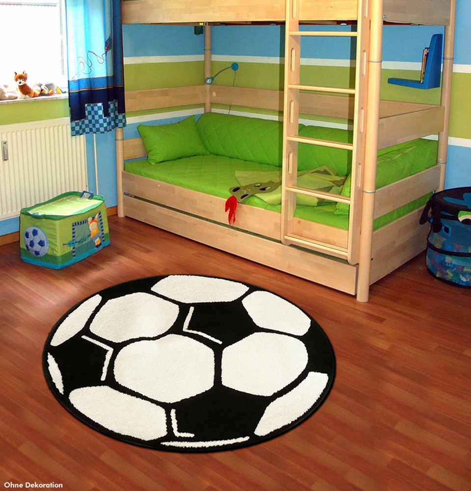 HANSE Home Kinderteppich »Fußball«, rund, 10 mm Höhe, Kinder-Teppich, Rutschfest, Kurzflor, Fussball, Kinderzimmer, Spiel