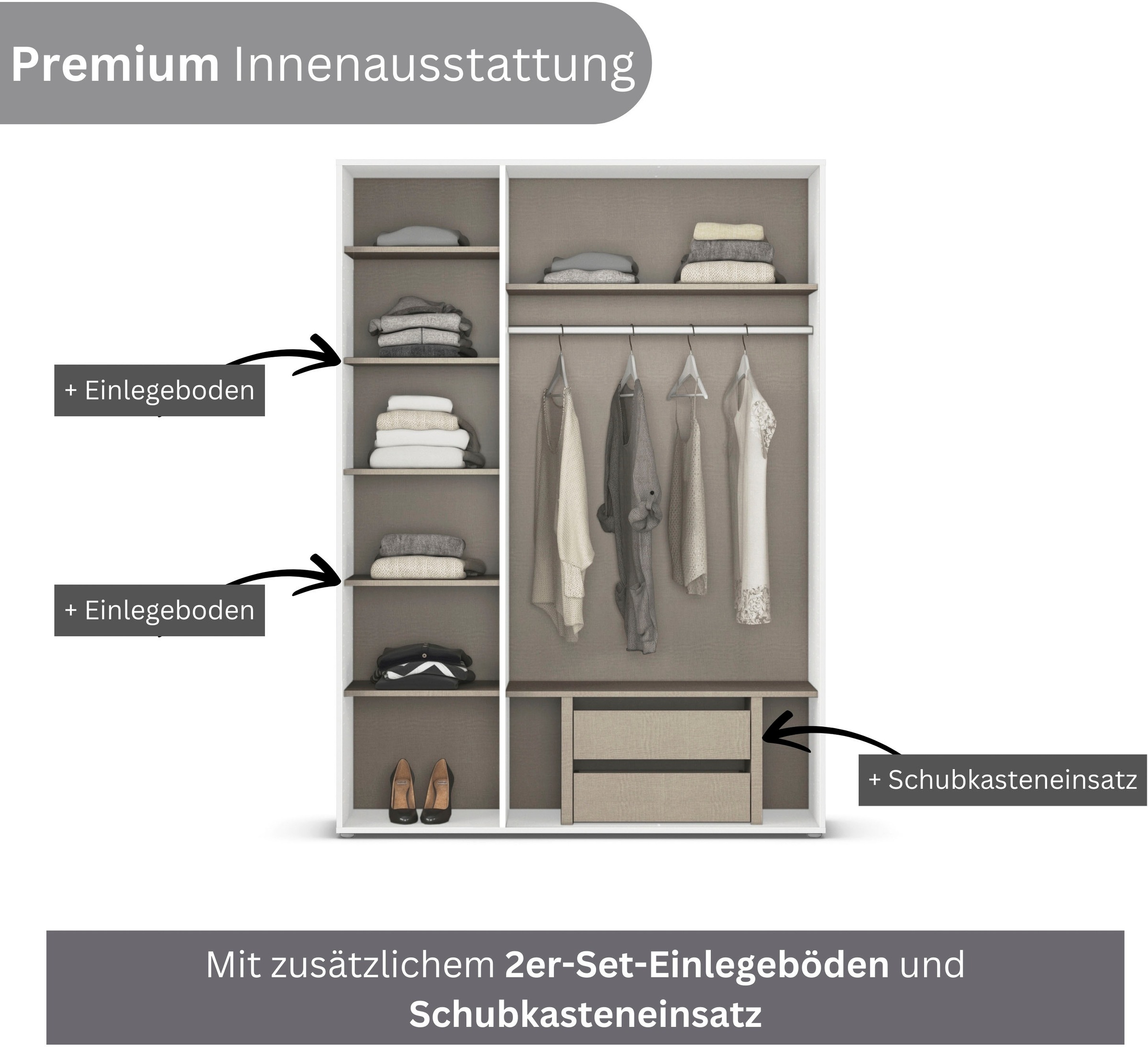rauch Drehtürenschrank »Kleiderschrank Schrank Garderobe Wäscheschrank VOYAGER«, (in 3 verschiedenen Ausstattungen BASIC/CLASSIC/PREMIUM), mit modernen Griffen in Graumetallic und Spiegel