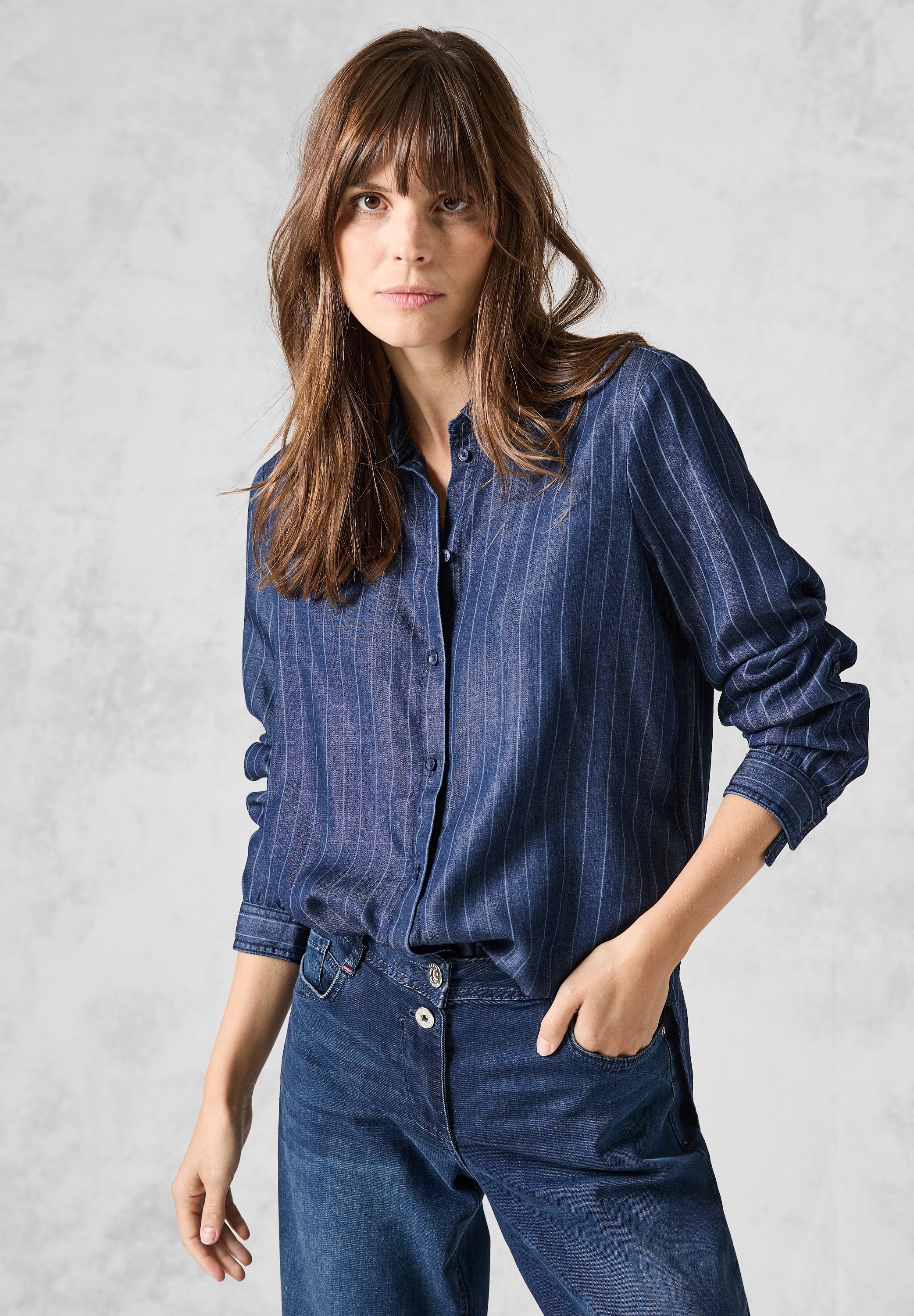 Cecil Jeansbluse, im Streifen-Design