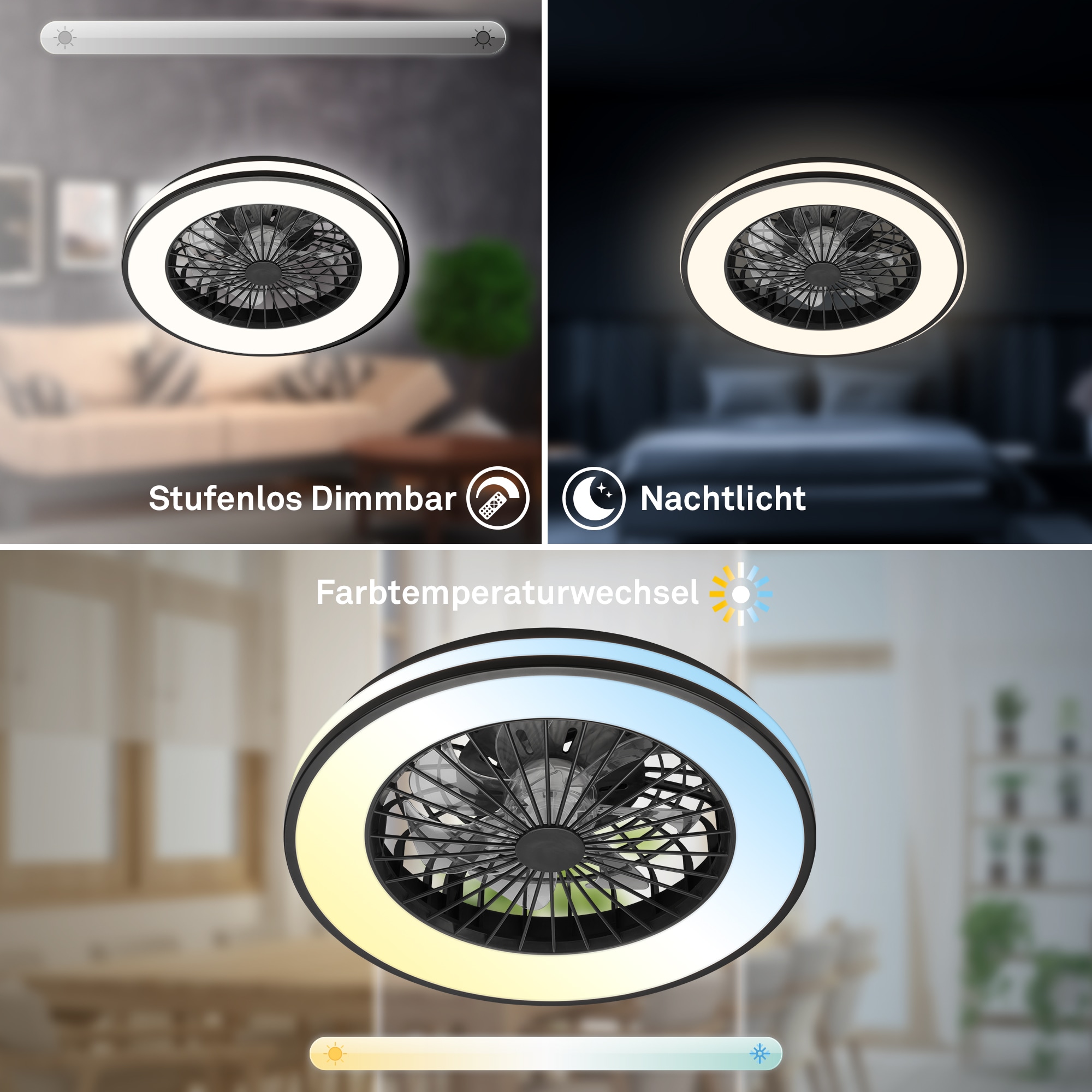 OTTO home Deckenleuchte »CCT Deckenleuchte mit Ventilator Vivienna« LED-Modul Deckenventilator mit Licht, 48,5x14,5 cm, 49Watt, Schlafzimmer