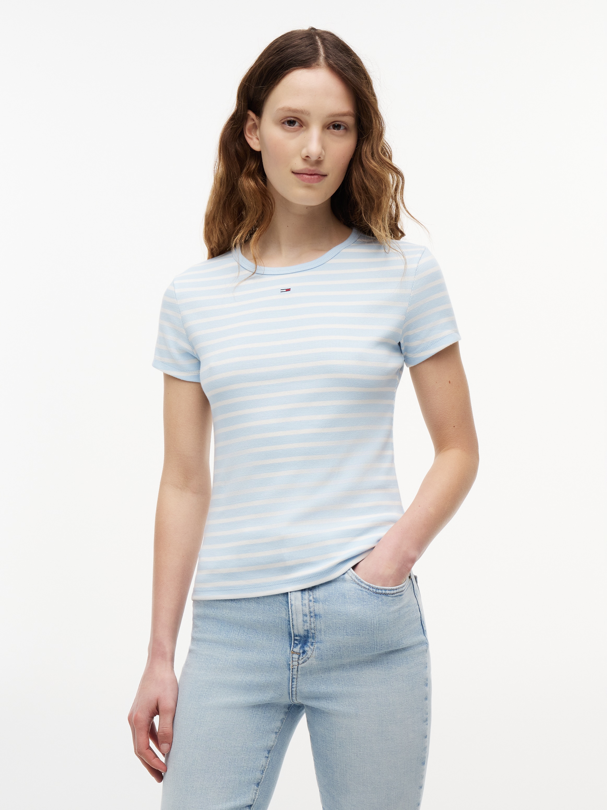 Tommy Jeans Kurzarmshirt »TJW SLIM ESSENTIAL RIB SS EXT« mit gerippter Struktur