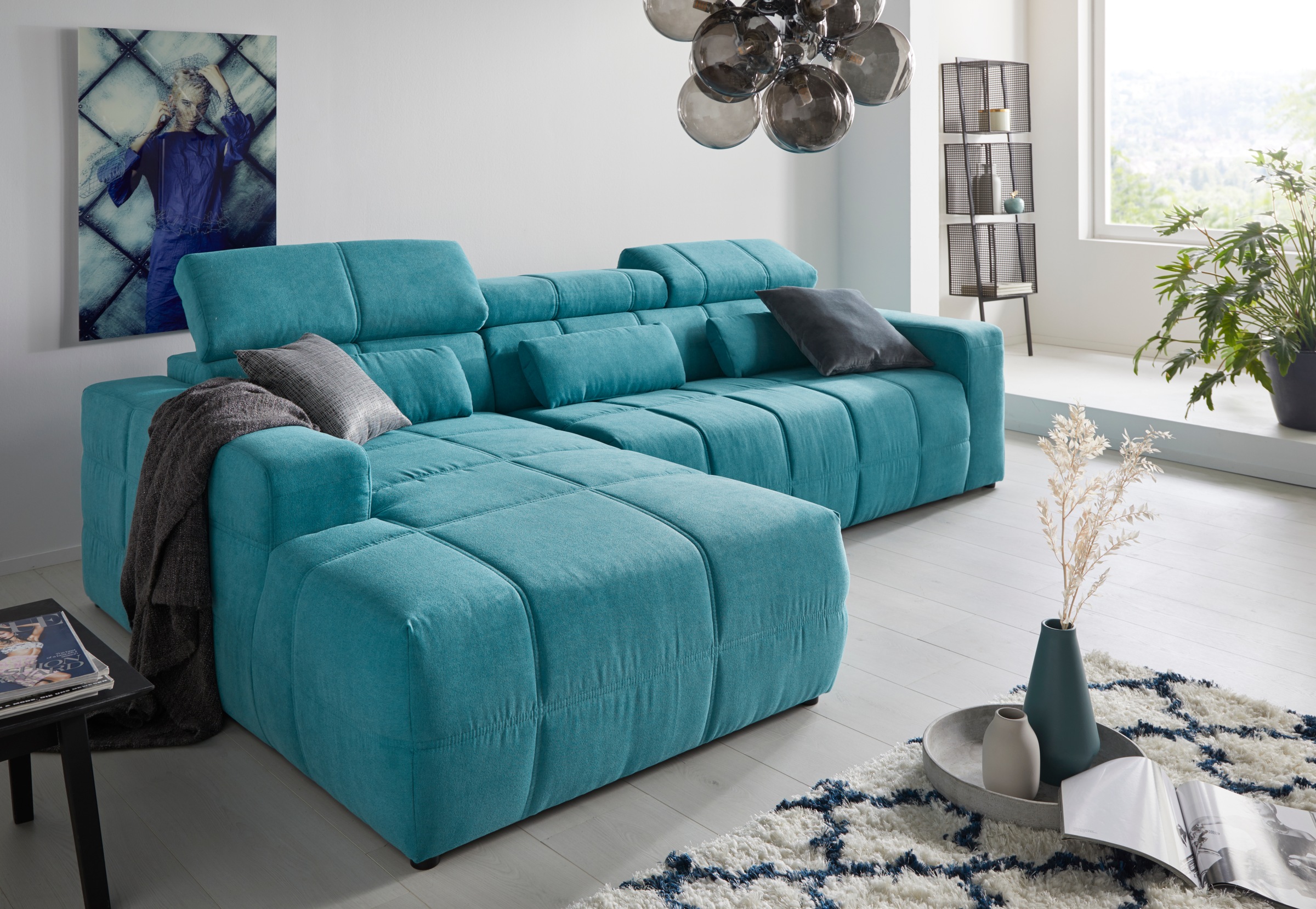 DOMO collection Ecksofa "BRANDON 289x177x80 cm, whlw. mit Sitztiefenverstellung, L-Form" mit Kopfteilverstellung, wahlweise Sitztiefenverstellung, L-Form