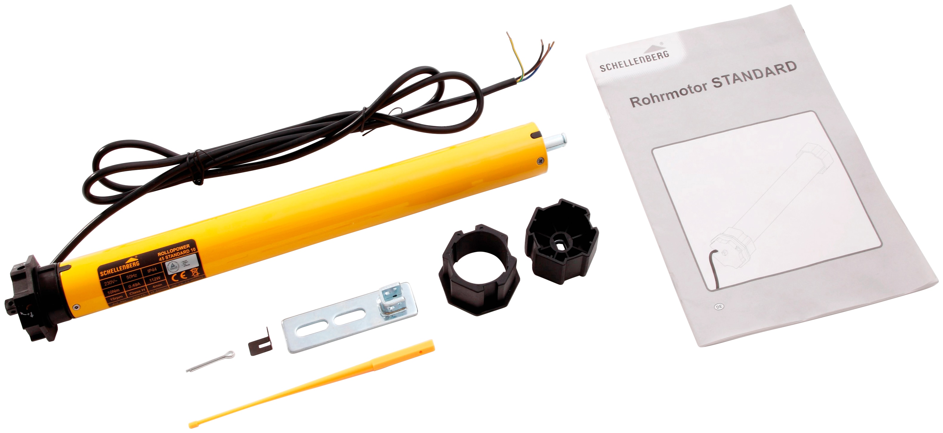 SCHELLENBERG Rollladenmotor "Standard, Rohrmotor mit mechanischer Endlageneinstellung", B:6cm L:48,5cm Ø:4,5cm, gelb, Rollladenmotoren, geeignet für