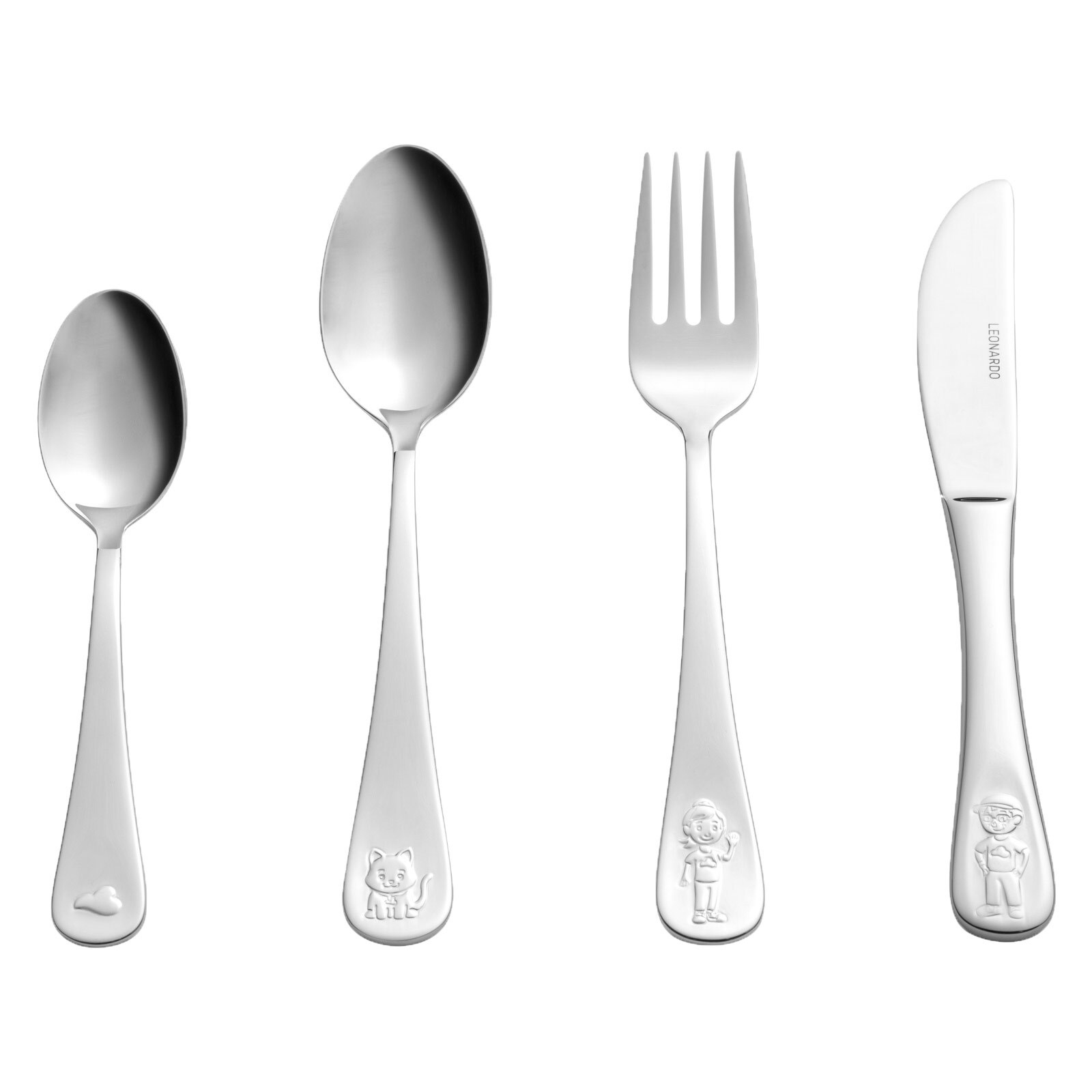 LEONARDO Kinderbesteck "Kinderbesteck Bambini Avventura 4er Set silber" Ideal für den Alltag, spülmaschinengeeignet