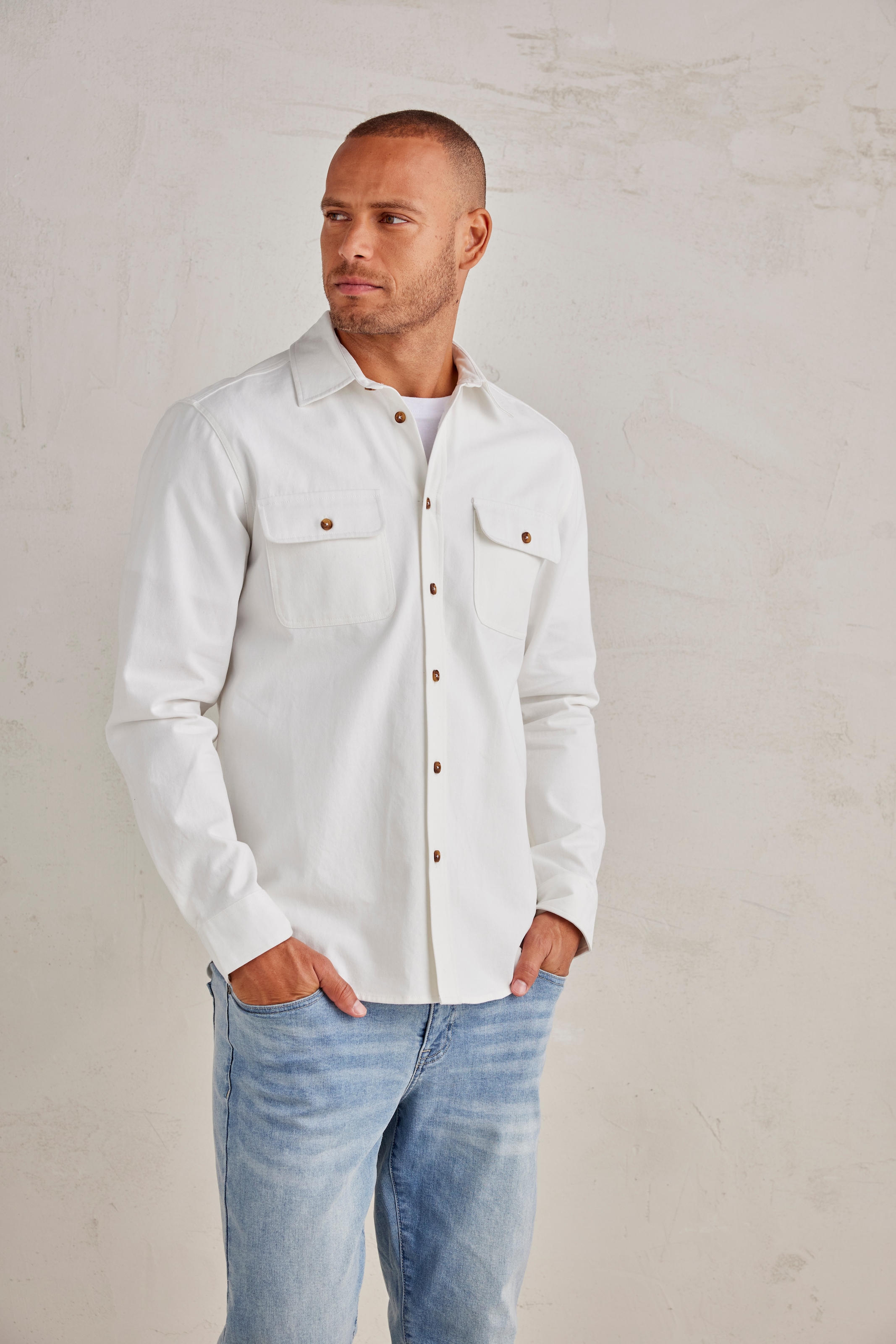 John Devin Langarmhemd », cooles Overshirt«, aus reiner Baumwolle, mit aufgesetzten Taschen