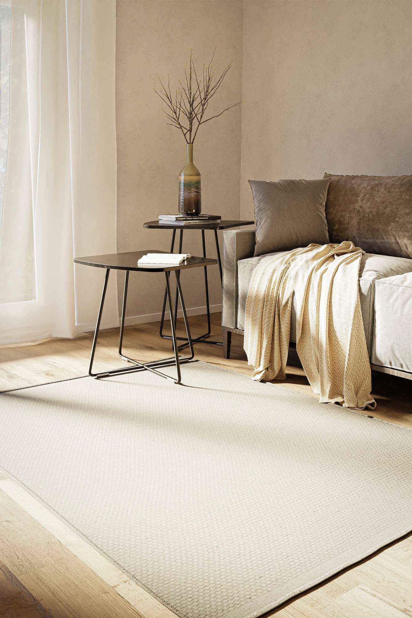 Wollteppich "WOOLY DREAM", beige (naturweiß), B:160cm H:10mm L:160cm, Wolle, MYFLAIR MÖBEL & ACCESSOIRES, Teppiche, handgewebter Wendeteppich, Uni Farben, reine Wolle, Wohnzimmer