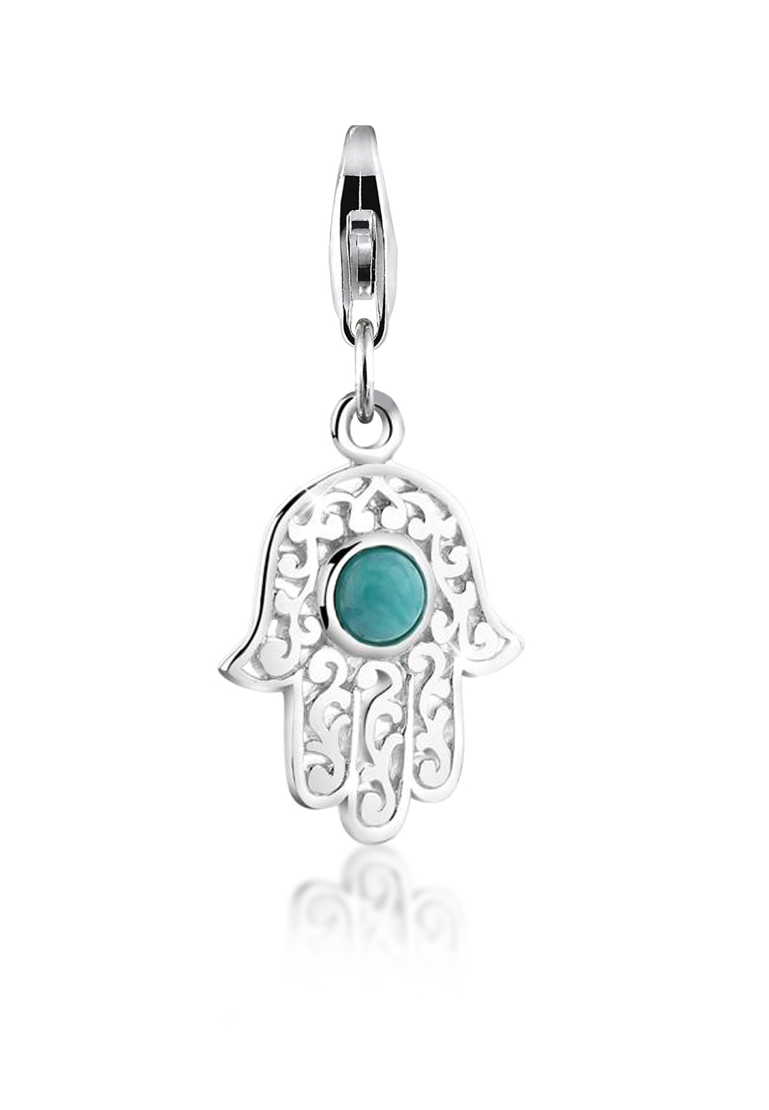 Charm-Einhänger »Hamsa Hand Fatima Türkis Edelstein 925 Silber«