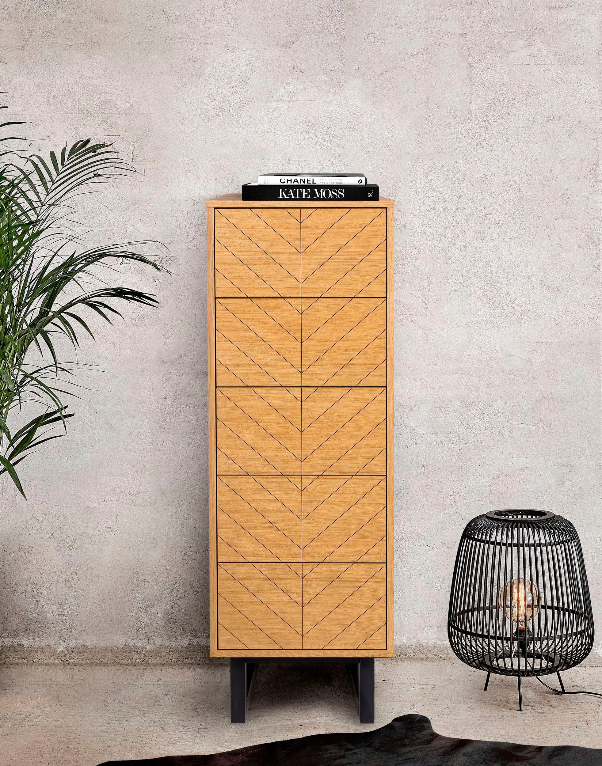 Woodman Hochkommode im skandinavischen Design, mit besonderem Print, FSC günstig online kaufen