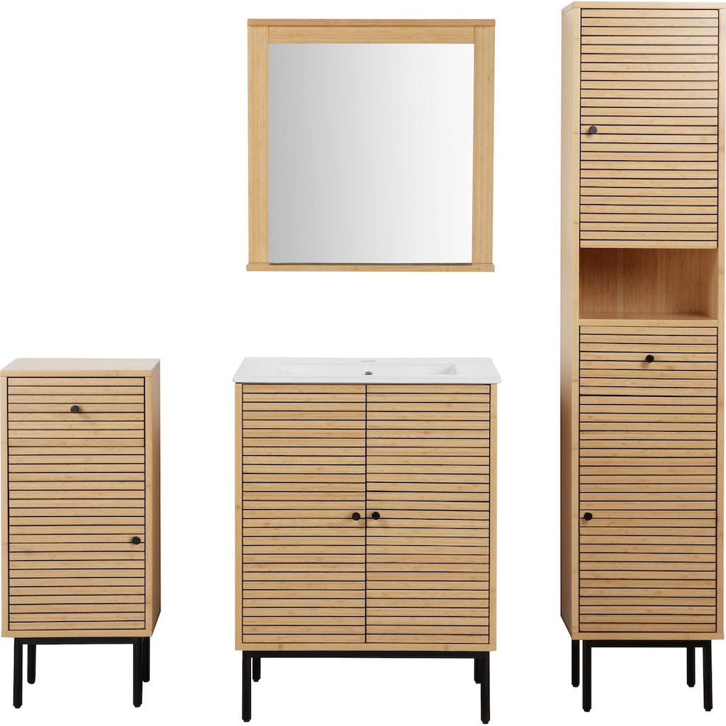 andas Waschtisch »Bali Badschrank mit Waschbecken«, Waschplatz aus Bambus mit 2 Türen, Breite 60cm Natur