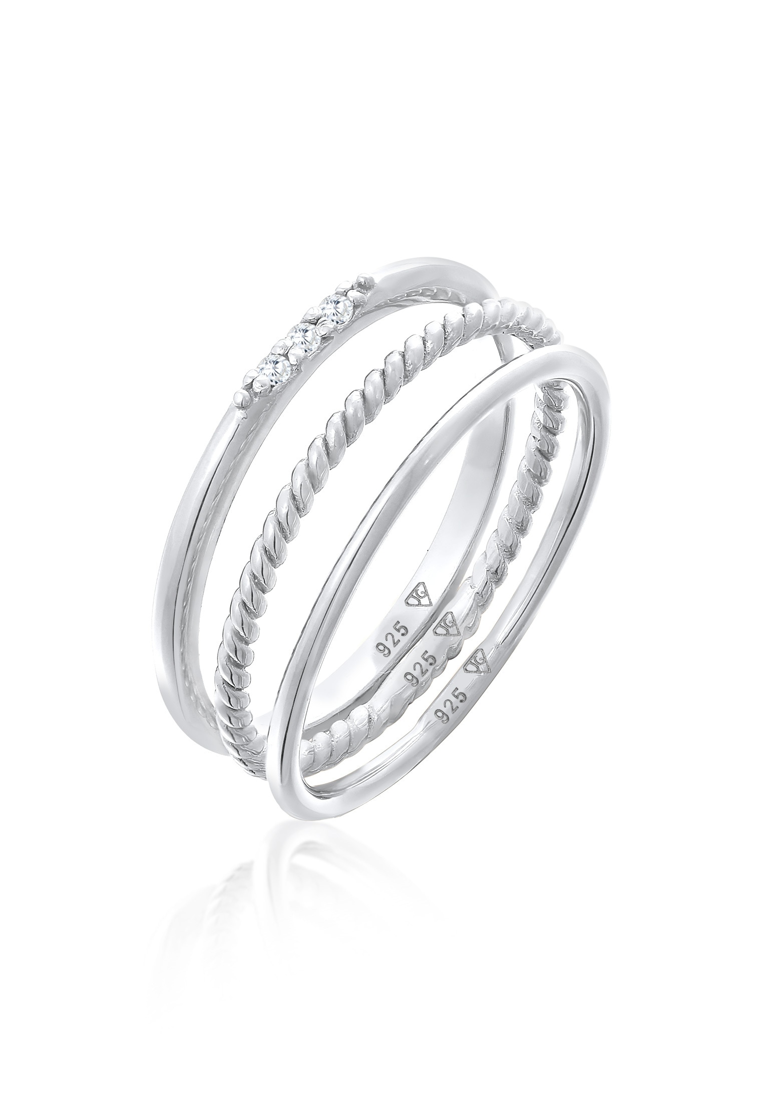 Elli Ring-Set »Ring Zirkonia Kordel Basic Stapel (3 tlg.) 925 Silber«
