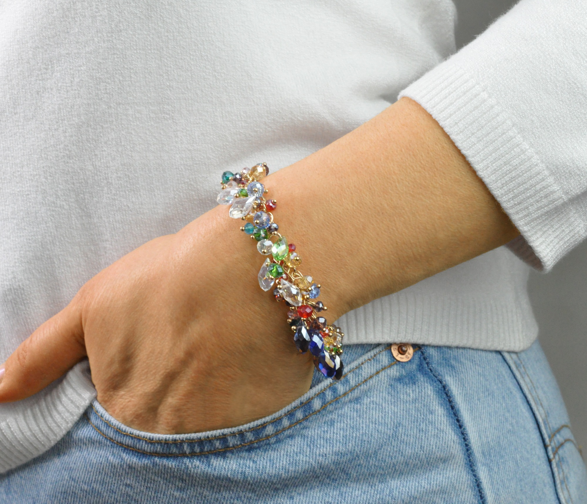 Steuer Armband »goldfarben mit bunten Glassteinen«
