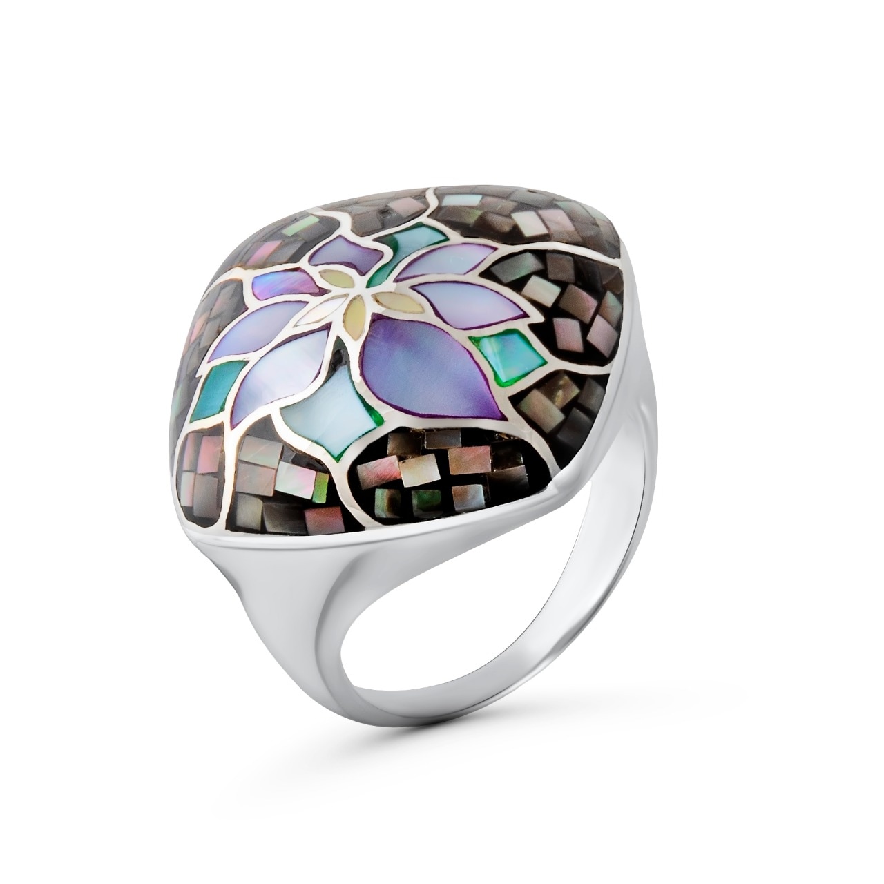 Fingerring »925 Silber rhodiniert Perlmutt Mosaik Blüte mehrfarbig«