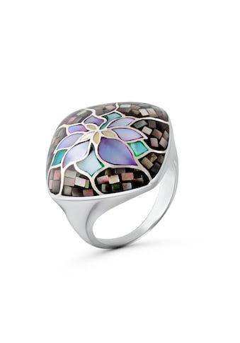 Fingerring »925 Silber rhodiniert Perlmutt Mosaik Blüte mehrfarbig«