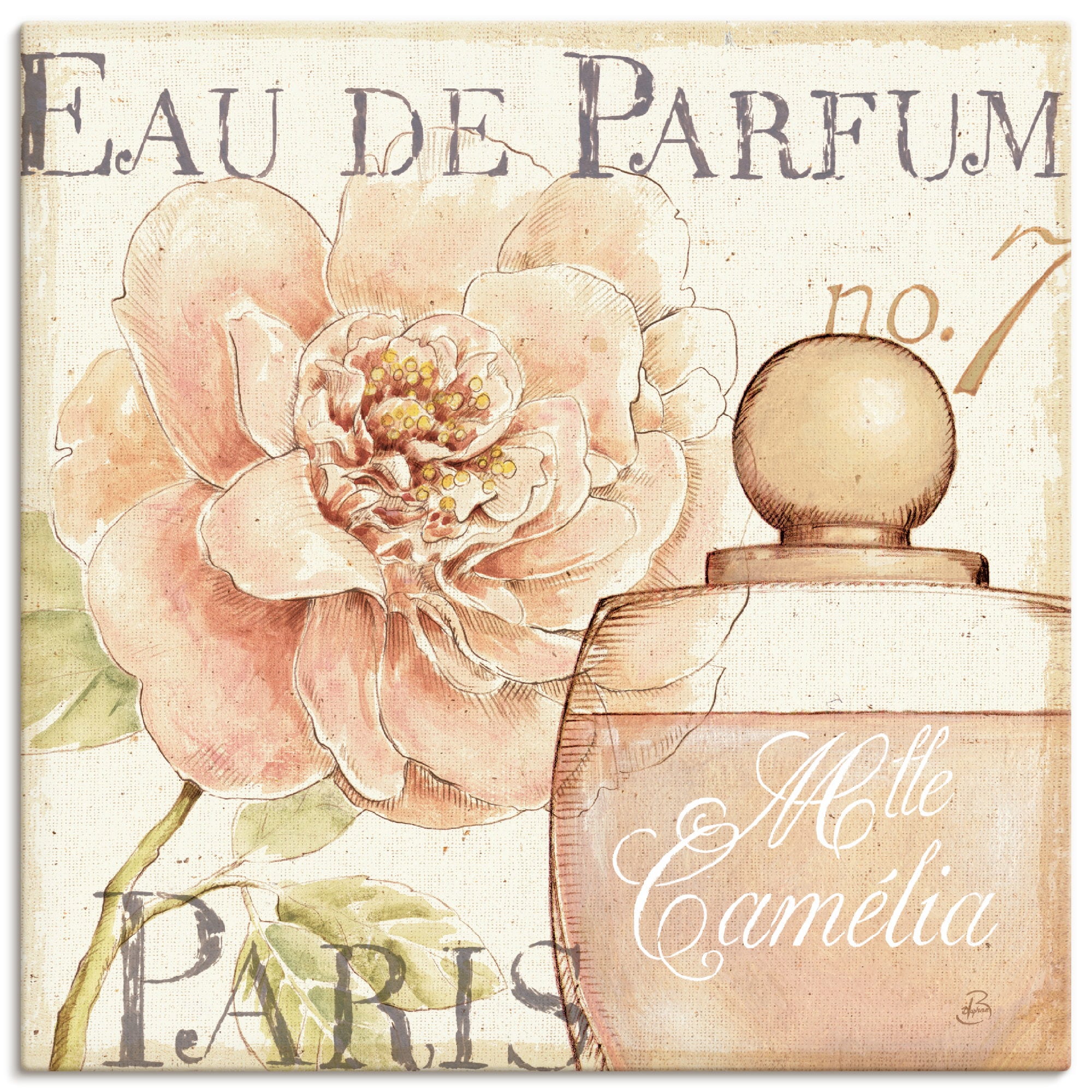 Artland Leinwandbild "Blumen und Parfum II", Schilder, (1 St.), auf Keilrahmen gespannt
