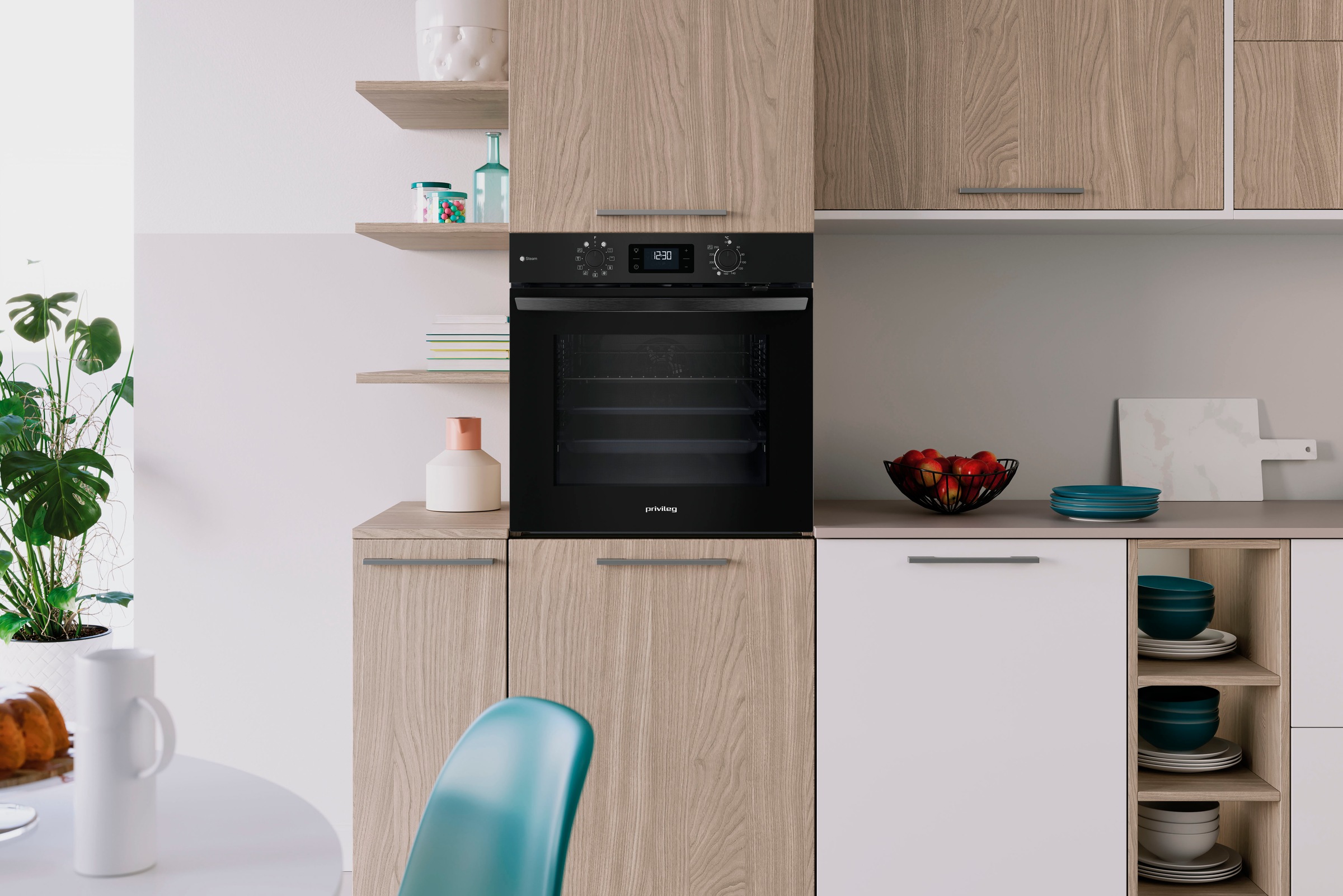 Privileg Backofen-Set »PBA2S85HU1K«, (Set, 2 St.), Schonendes Garen dank des Turn&Go Dampfprogrammes für beste Ergebnisse