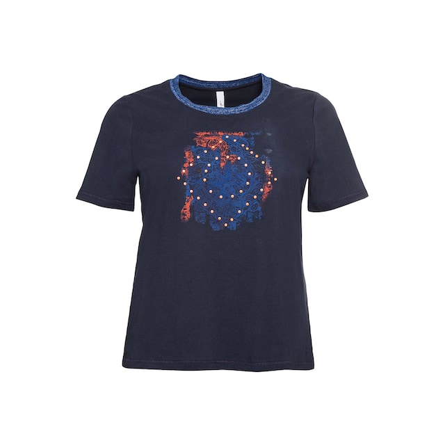 Sheego T-Shirt »Große Größen«, mit Effektgarn am Ausschnitt und modischem  Frontdruck für bestellen | BAUR