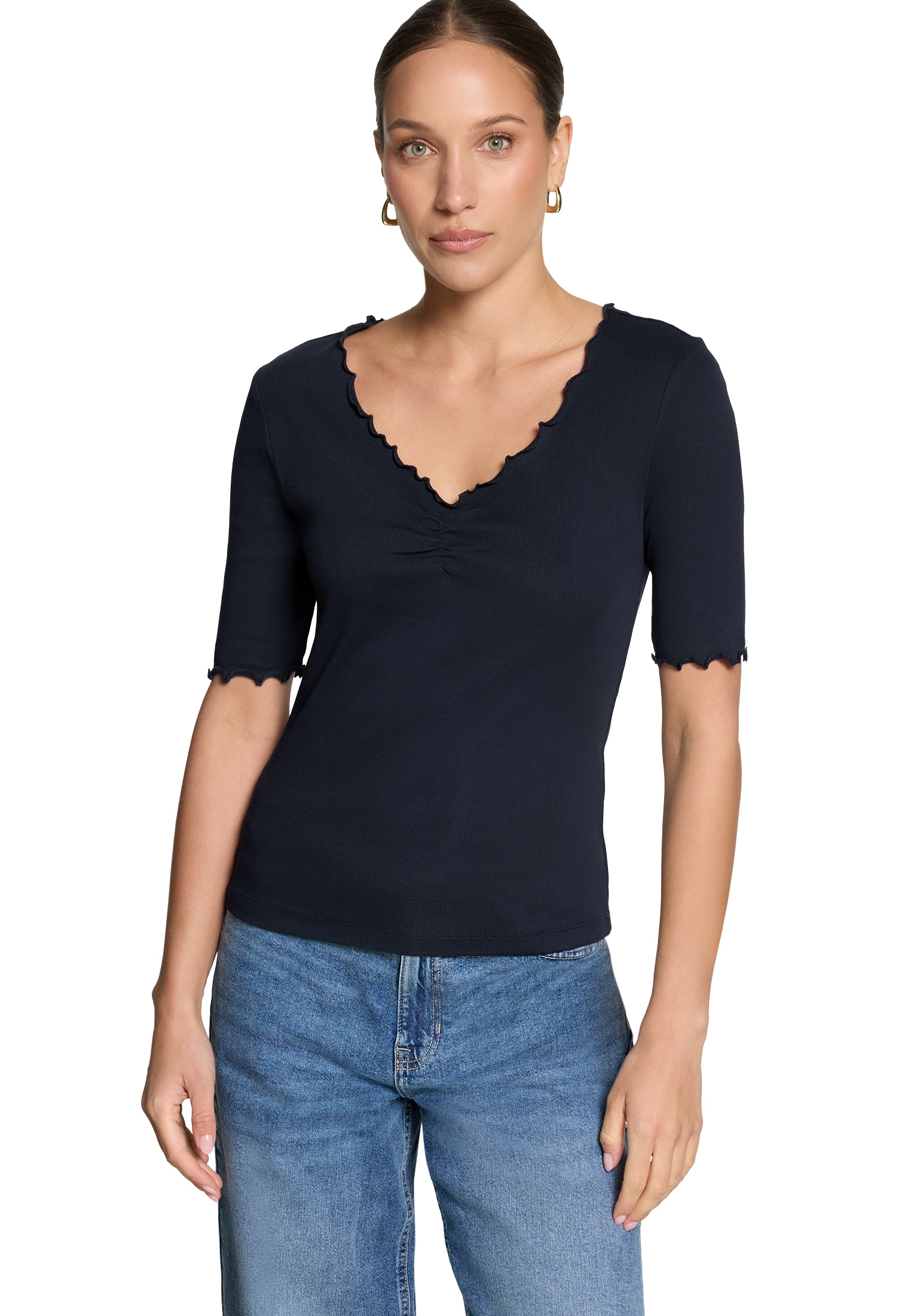 Zero Kurzarmshirt "Damen mit Raffung" 1 Raffung günstig online kaufen