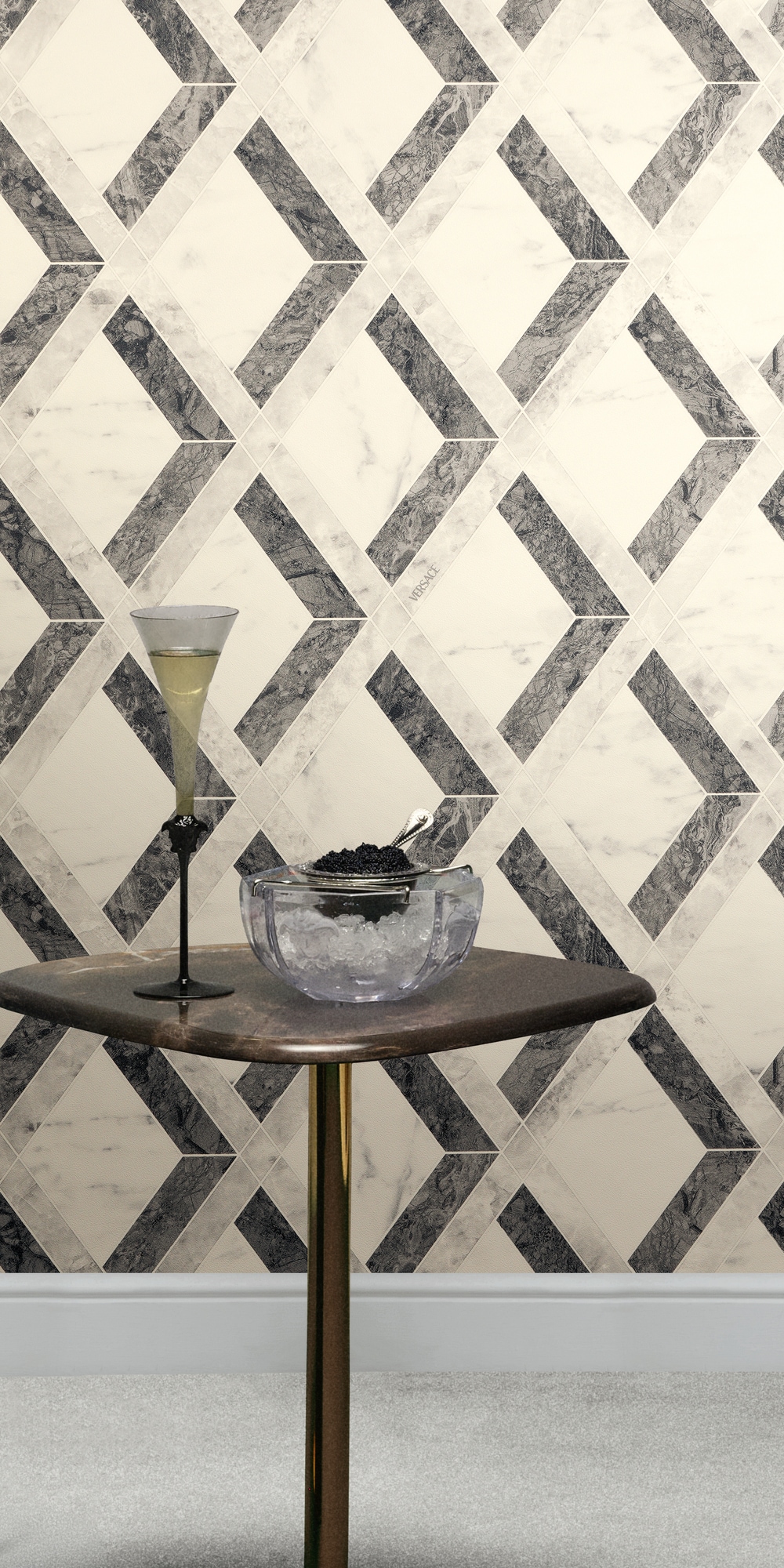 Versace Vliestapete "Versace 6 Tarsia –" 3D-Optik Barock Motiv geprägt Modernes Rautendesign in Marmoroptik mit strukturierter Oberfläche