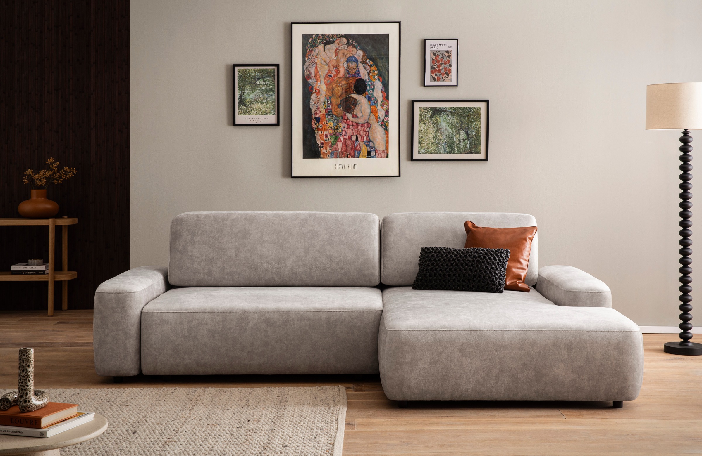 INOSIGN Ecksofa »TORGE (264cm), Schlafsofa in Cord, Samtvelours o Struktur fein, L-Form«, Schlaffunktion, Bettkasten, Liegefläche: 125/210 cm