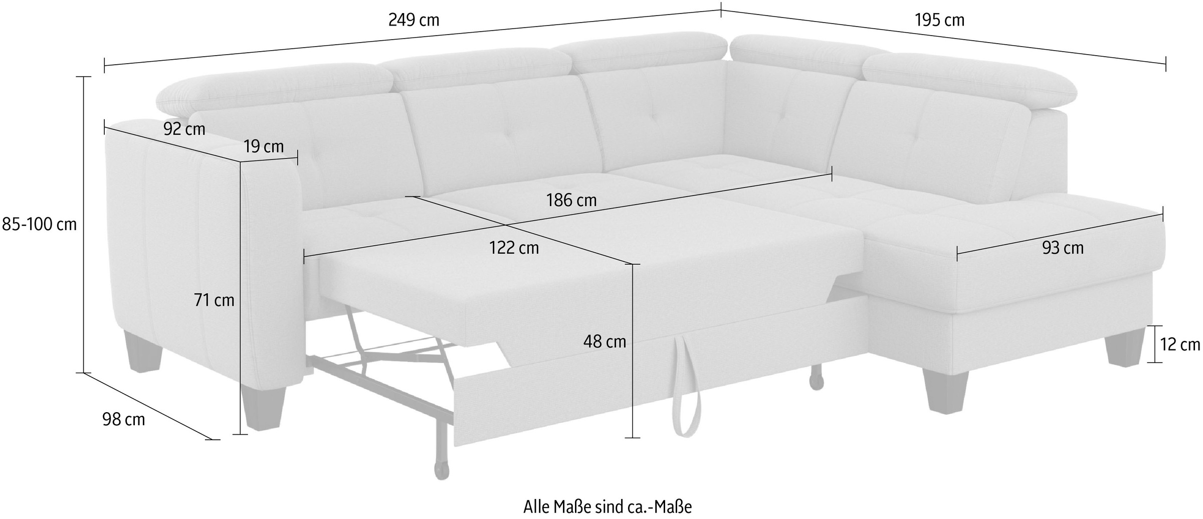 sit&more Ecksofa »Belluci L-Form«, inklusive Federkern, wahlweise mit Bettfunktion und Bettkasten