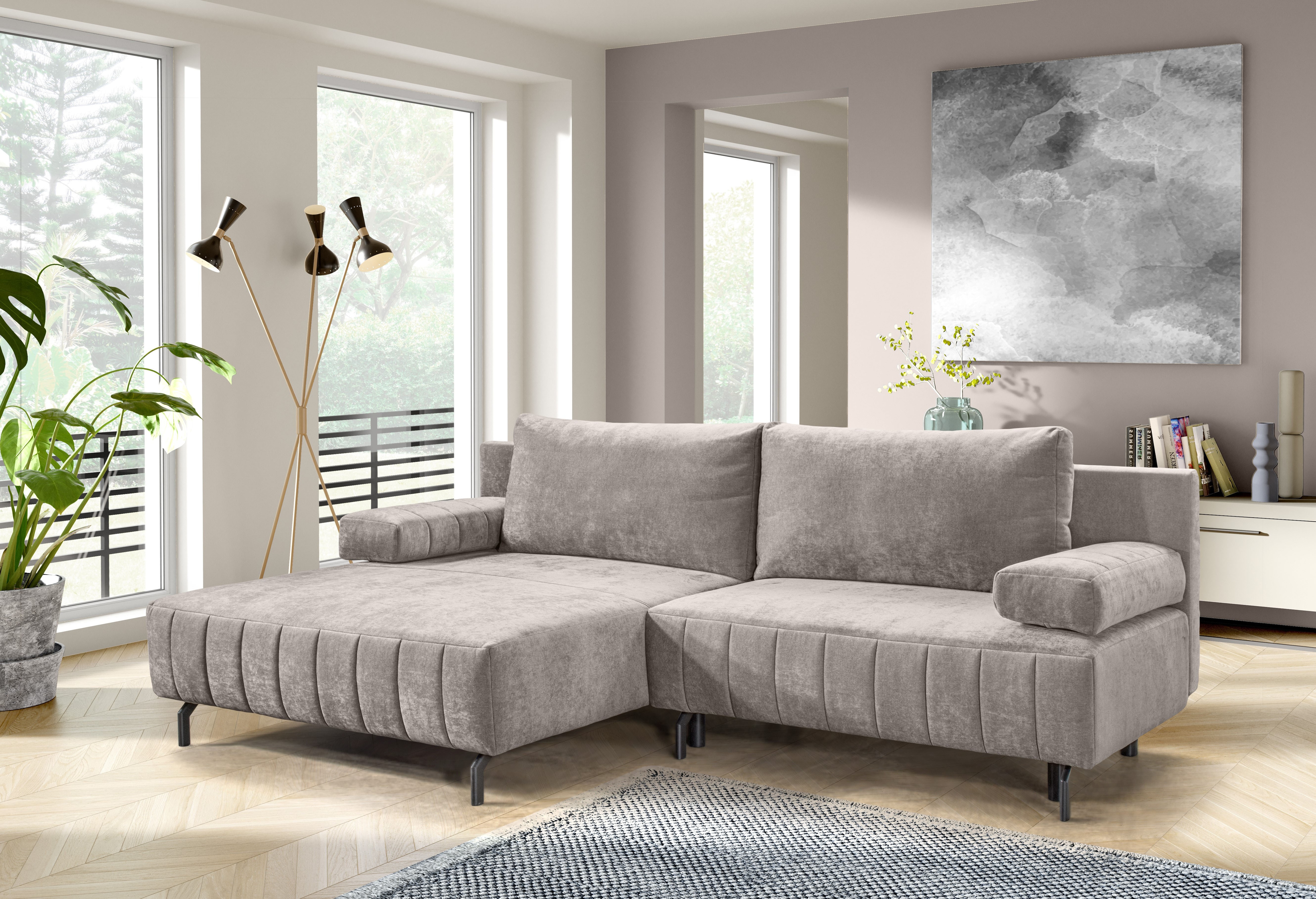 exxpo - sofa fashion Ecksofa "Cambria, B/T: 262/171 cm, hochbeiniges, modernes Design" inkl. Bettfunktion und Bettkasten, 15 cm bodenfrei, L-Form