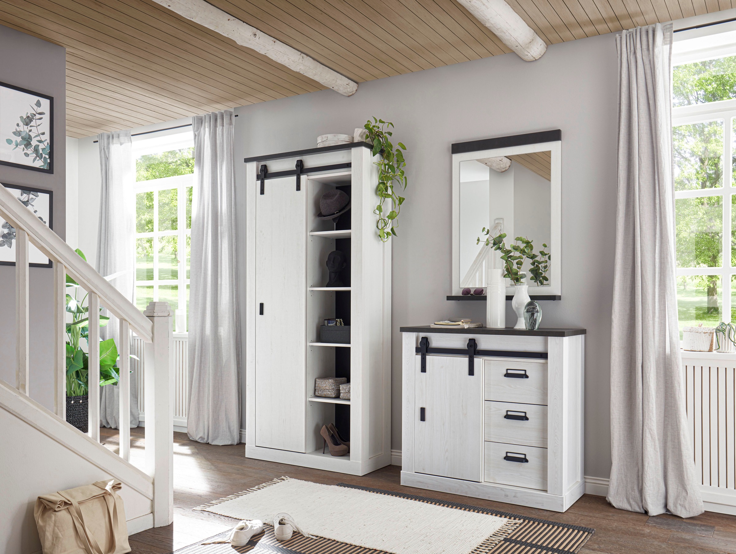Home affaire Garderoben-Set "SHERWOOD" 3 Stk. tlg. mit Scheunentorbeschlag, günstig online kaufen