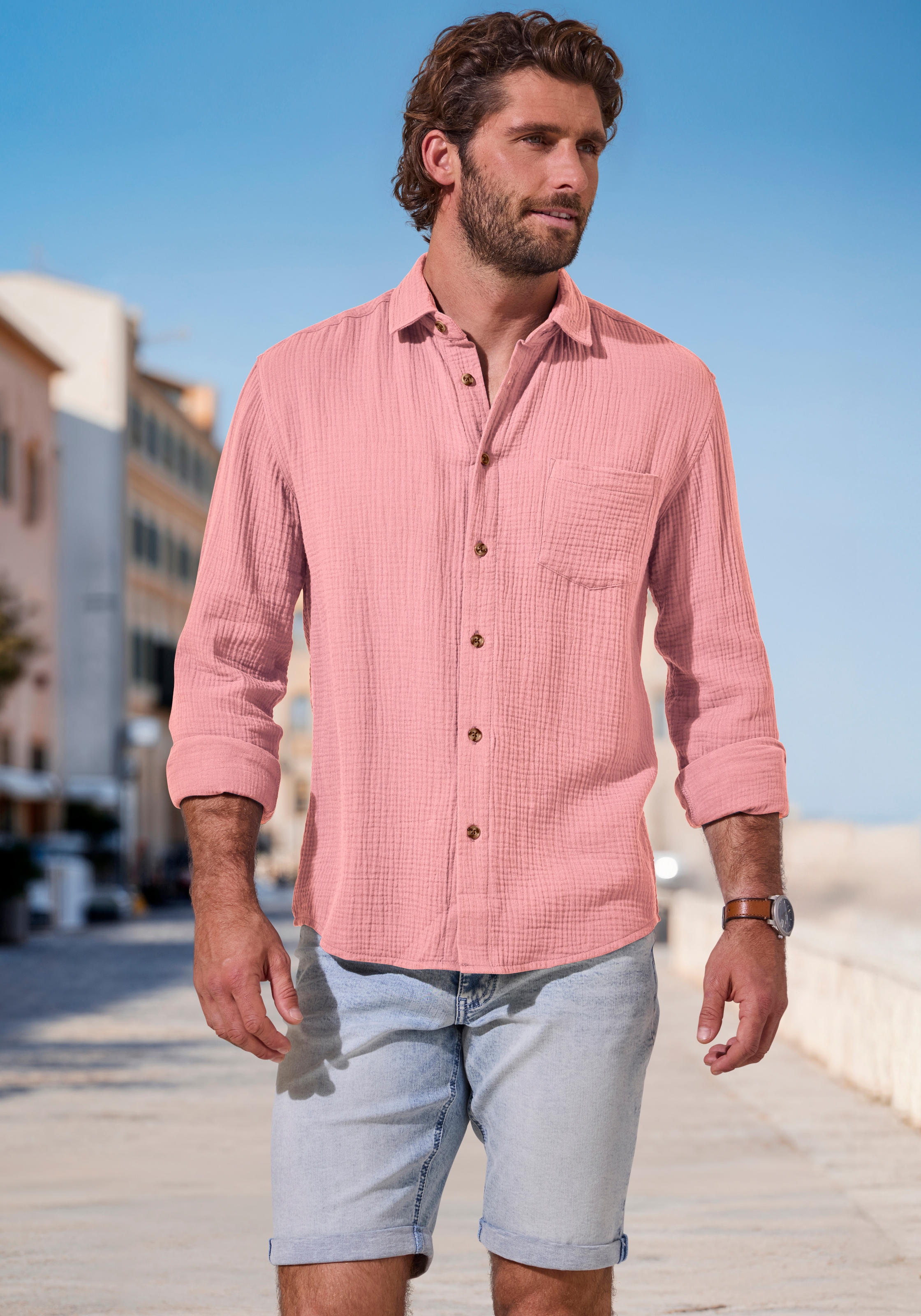 Beachtime Langarmhemd "Regular fit" Langarm, Freizeithemd aus Musselin-Ware günstig online kaufen