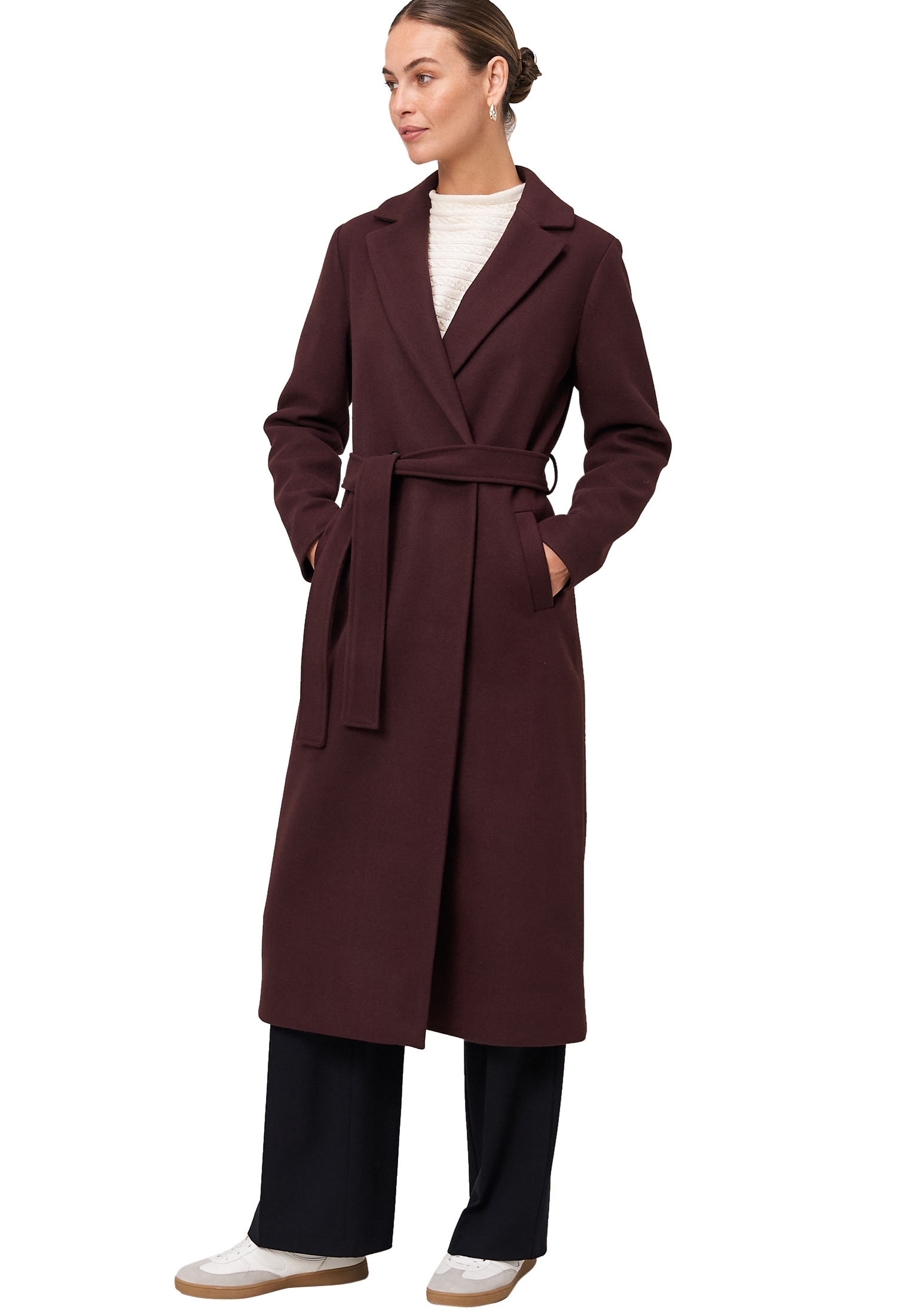 Zero Wintermantel "Damen Wolloptik mit Bindegürtel" günstig online kaufen