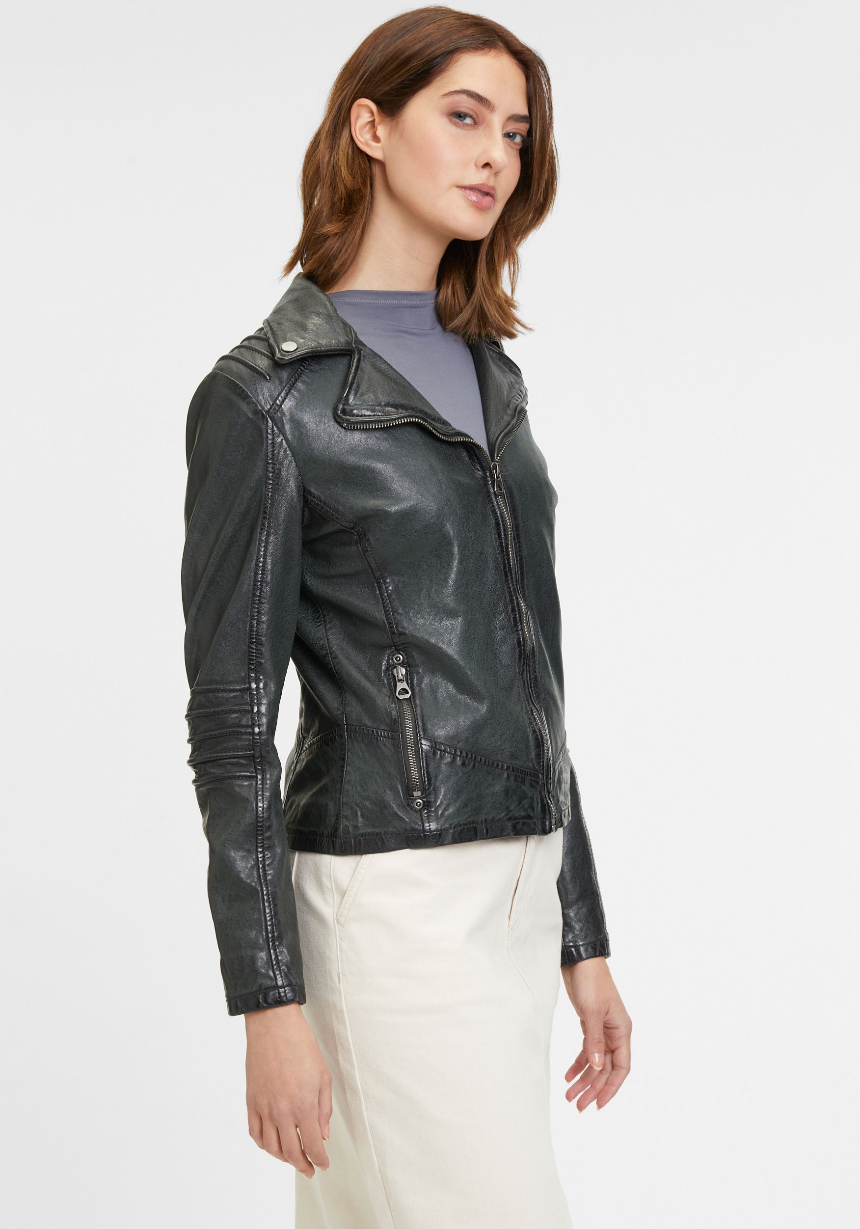 Mauritius Lederjacke "GWFlura" mit Kapuze mti Reißverschluss, Ziuerpaspeln, günstig online kaufen