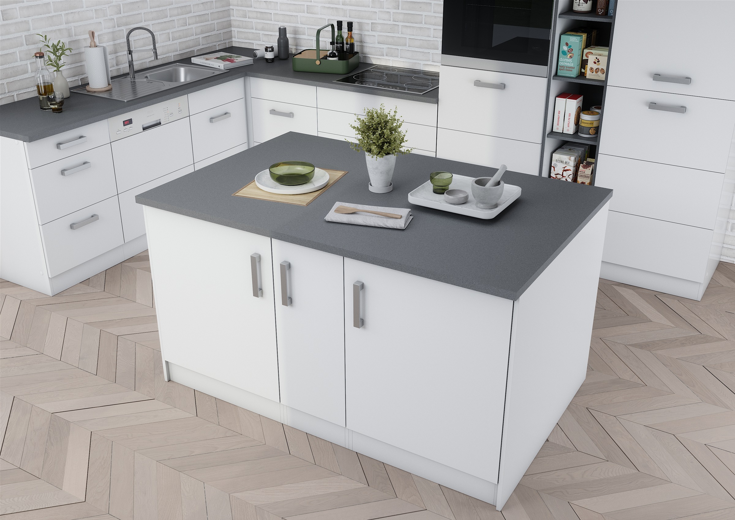 KOCHSTATION Kücheninsel »KS-Toronto«, Breite 153 cm, MDF-Fronten, Flaschenregal