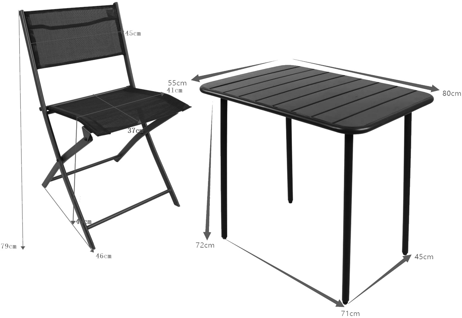 VCM Garten-Essgruppe »VCM 3-tlg Gartenmöbel Set | Sitzgruppe Essgruppe | 1xTisch, 2x Stühle | Tisch Maße ca. H. 72 x B. 80 x T. 55 cm | Klappbar | Garten Set - Sumila«, (3 tlg., Sumila)