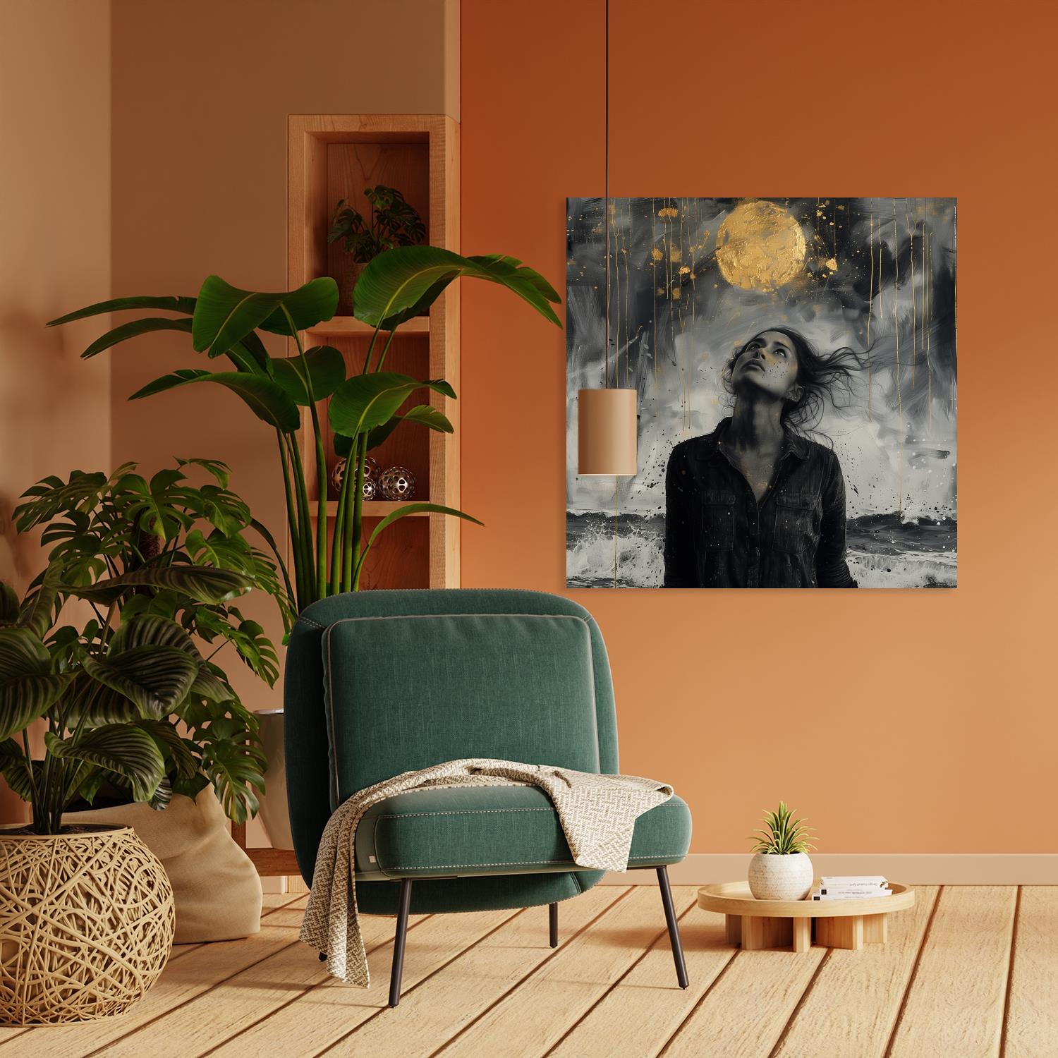 queence Acrylglasbild "Goldener Mond bei Nacht" Abstrakt Abstrakte Bilder von Frauen Formen Gemälde Kunst Person 1 Stk. tlg. HD Premium Kunstdruck in Galeriequalität