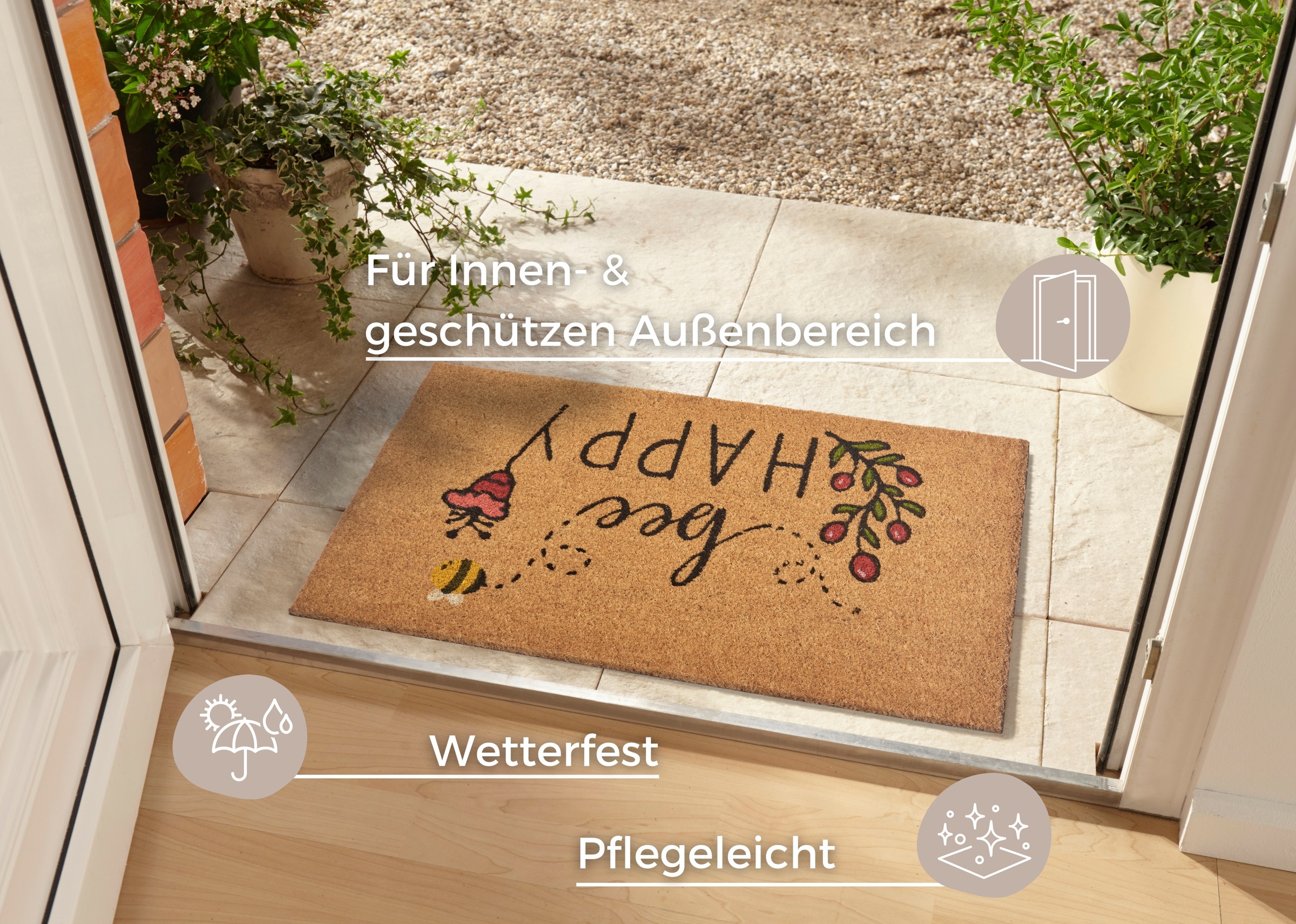 HANSE Home Fußmatte "Bee Happy, Türmatte" rechteckig 15 mm Höhe Kokos, Schm günstig online kaufen
