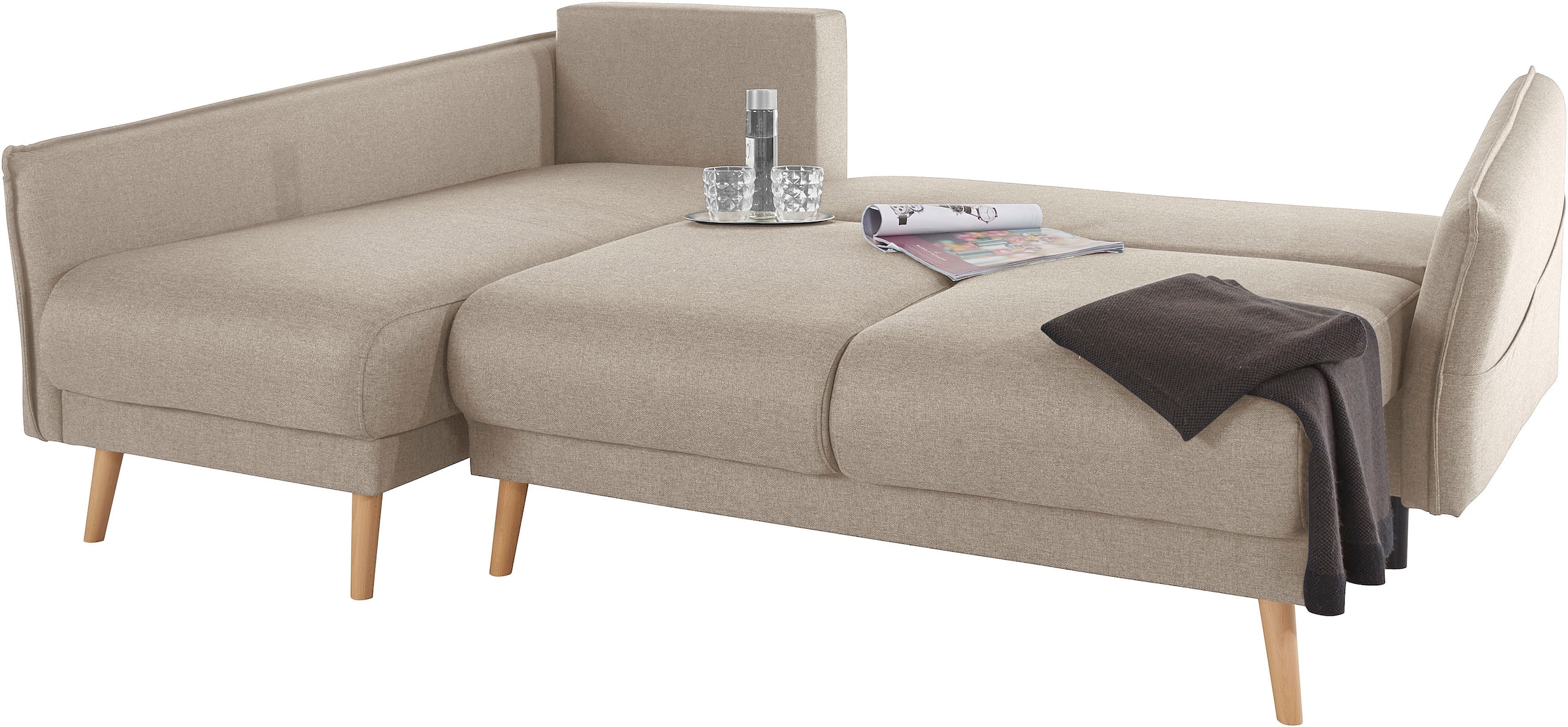 Home affaire Ecksofa »Granbo L-Form«, incl. Bettfunktion und Bettkasten, Federkern-Polsterung, Seitentasche