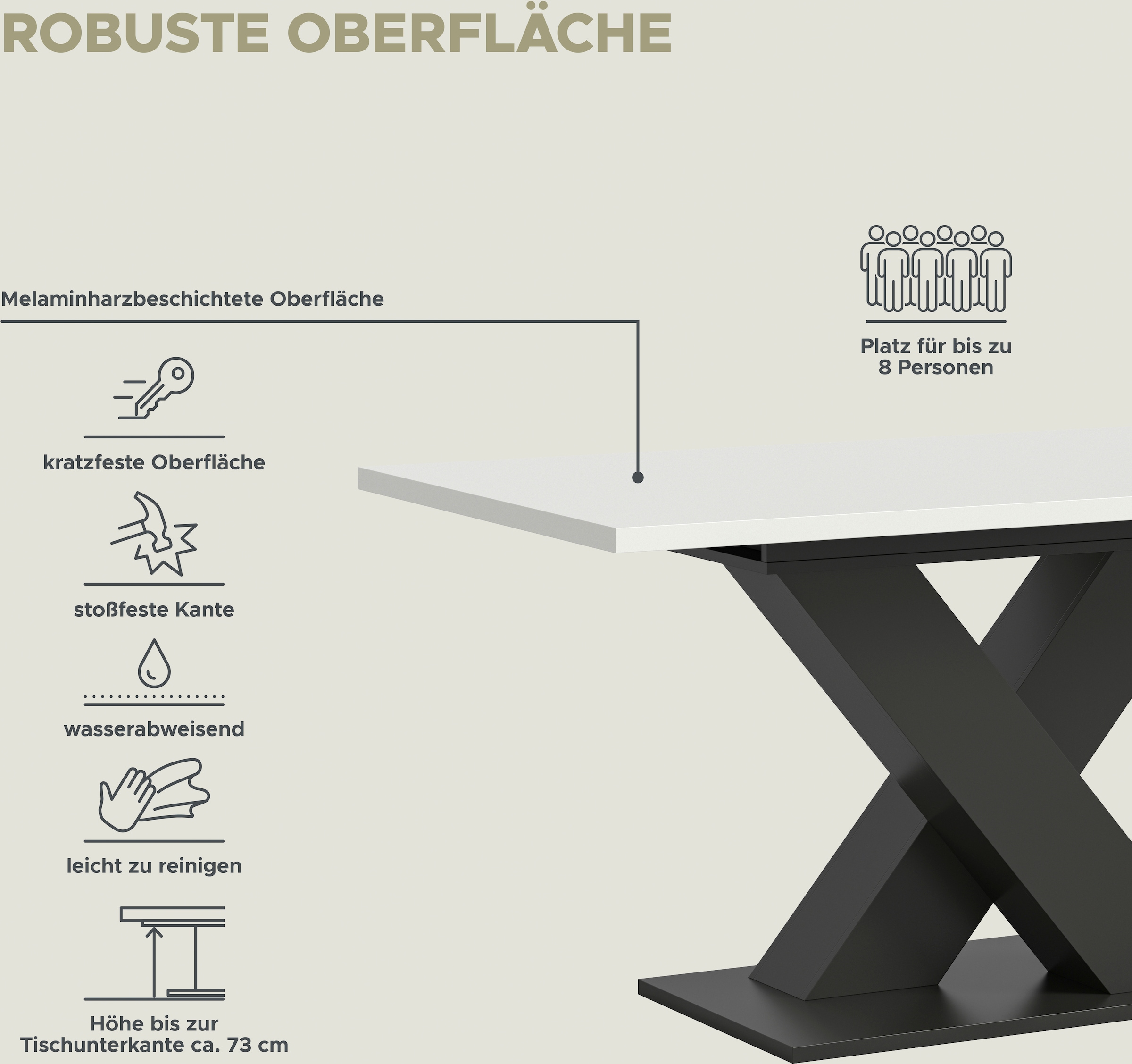 INOSIGN Esstisch »Motus, ausziehbar 150 -190 cm, inklusive 40 cm Einlegeplatte«, X-Gestell mit Bodenplatte, Tisch, Küchentisch, Esszimmer, Küche