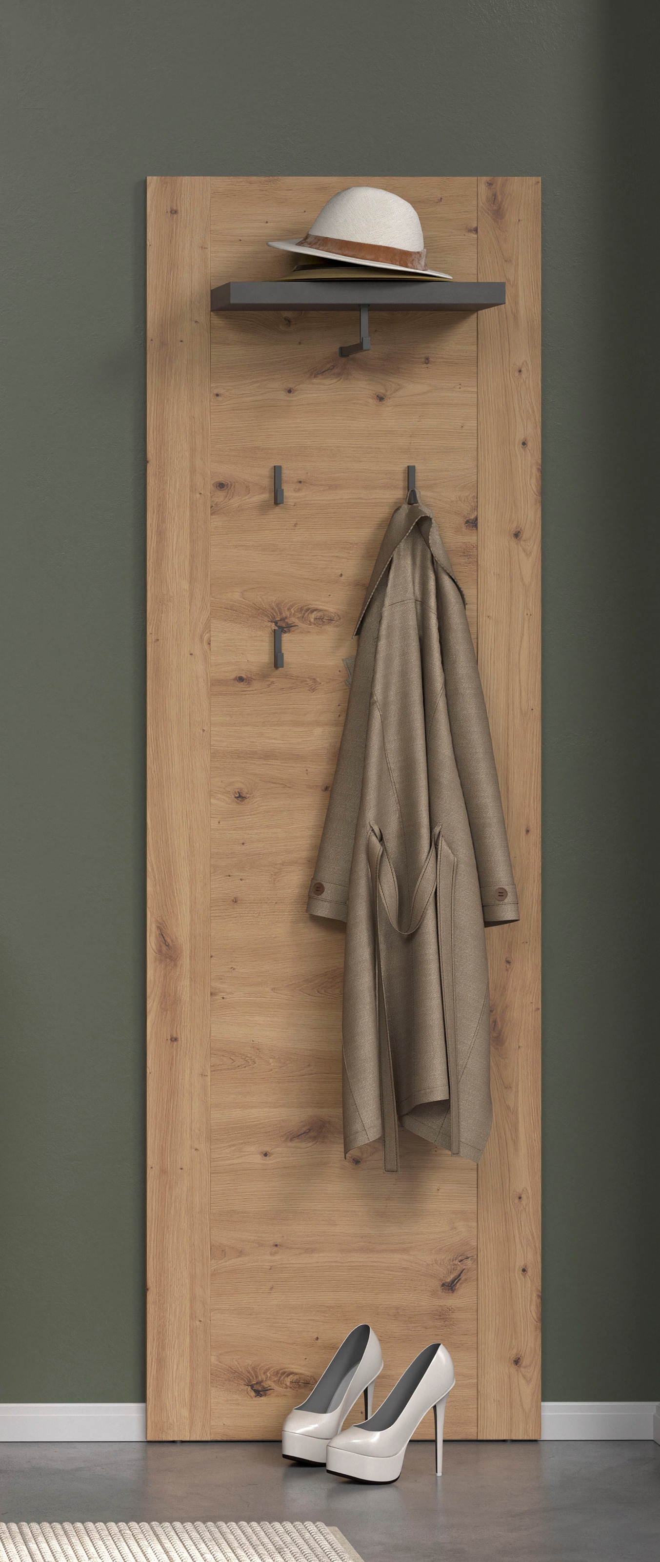 Home affaire Garderobenpaneel »Ambres«, Matte, hellbraune Echtholzoptik, ca. 62 cm breit, Hutablage, Melamin