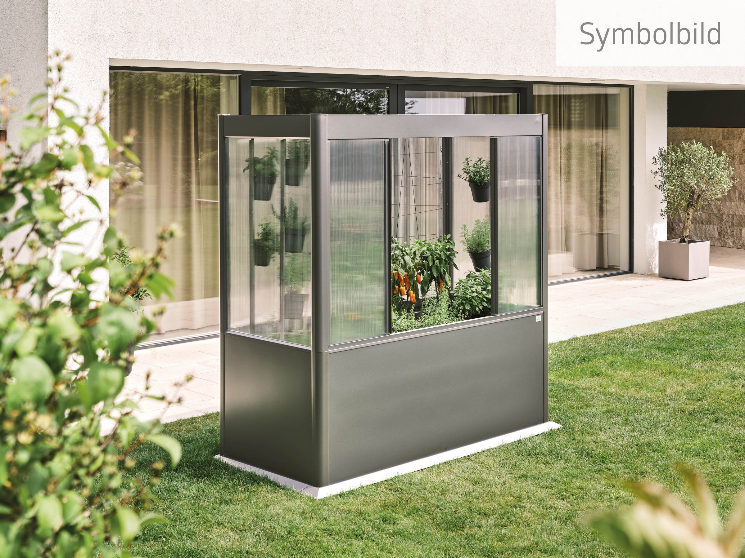 Frühbeetaufsatz BIOHORT, B:201,6cm H:136,4cm T:103,1cmquarzgrau, metallic, Gewächshäuser, "für Hochbeet Florentina Gr. 2x1 verschiedene Farben",