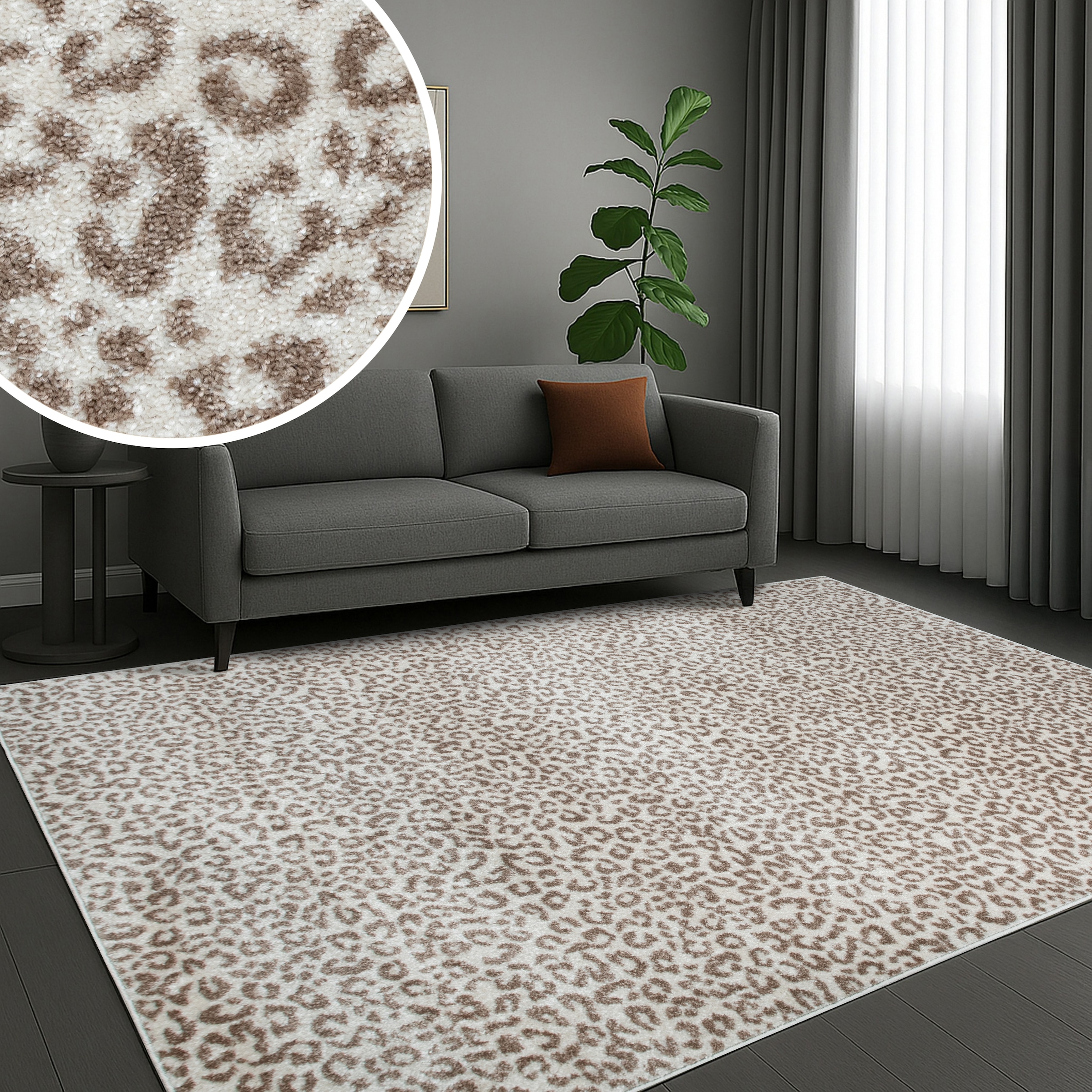 OTTO home Teppich »Fynna, Leoparden-Muster, Animalprint« rechteckig 9 mm Höhe besonders weicher Flor, Wohnzimmer, Schlafzimmer, Esszimmer, Leo