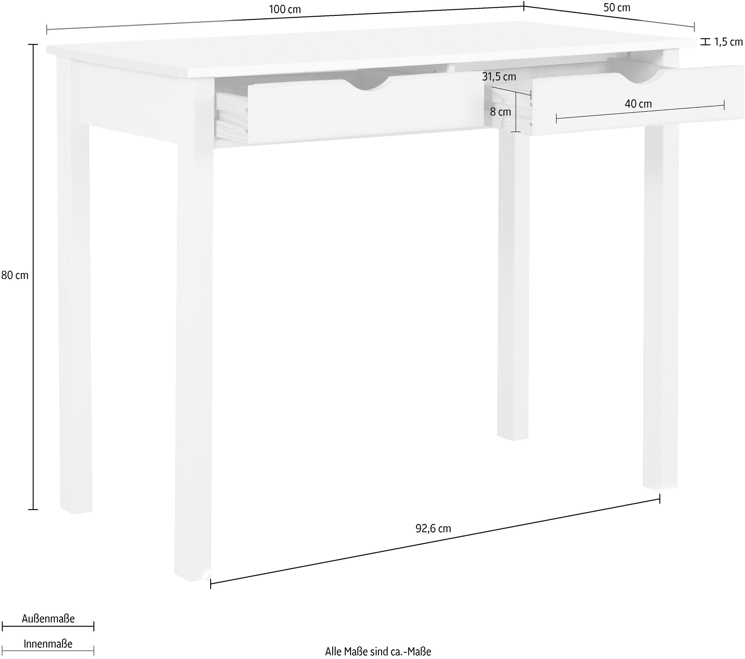 INOSIGN Schreibtisch »Gava«, Kiefernholz, Griffmulden, unterschiedliche Farbvarianten, Breite 100cm