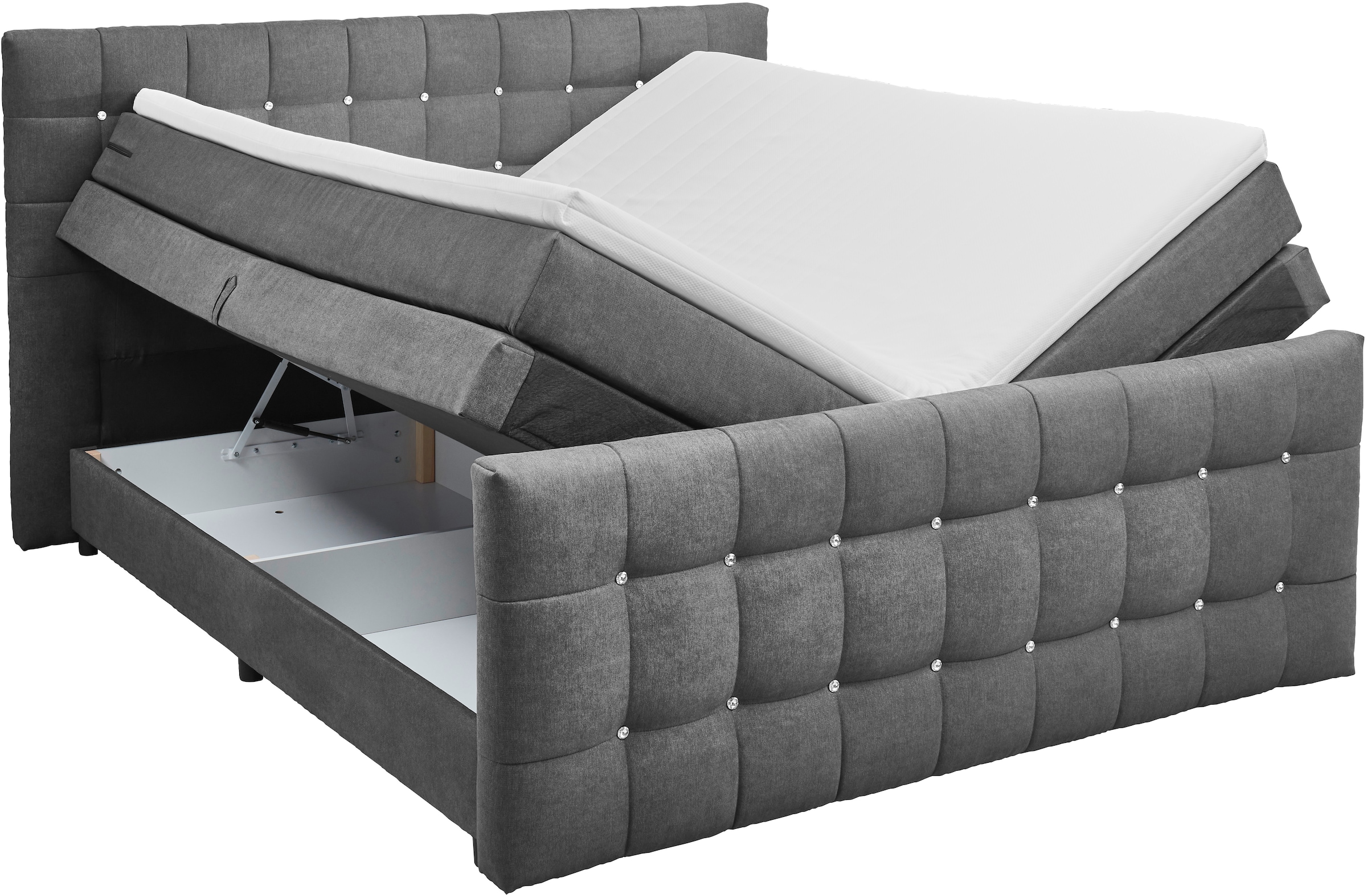 ED EXCITING DESIGN Boxspringbett »Loberie«, mit Strasssteinen im Kopf- und Fußteil, inkl. Bettkasten