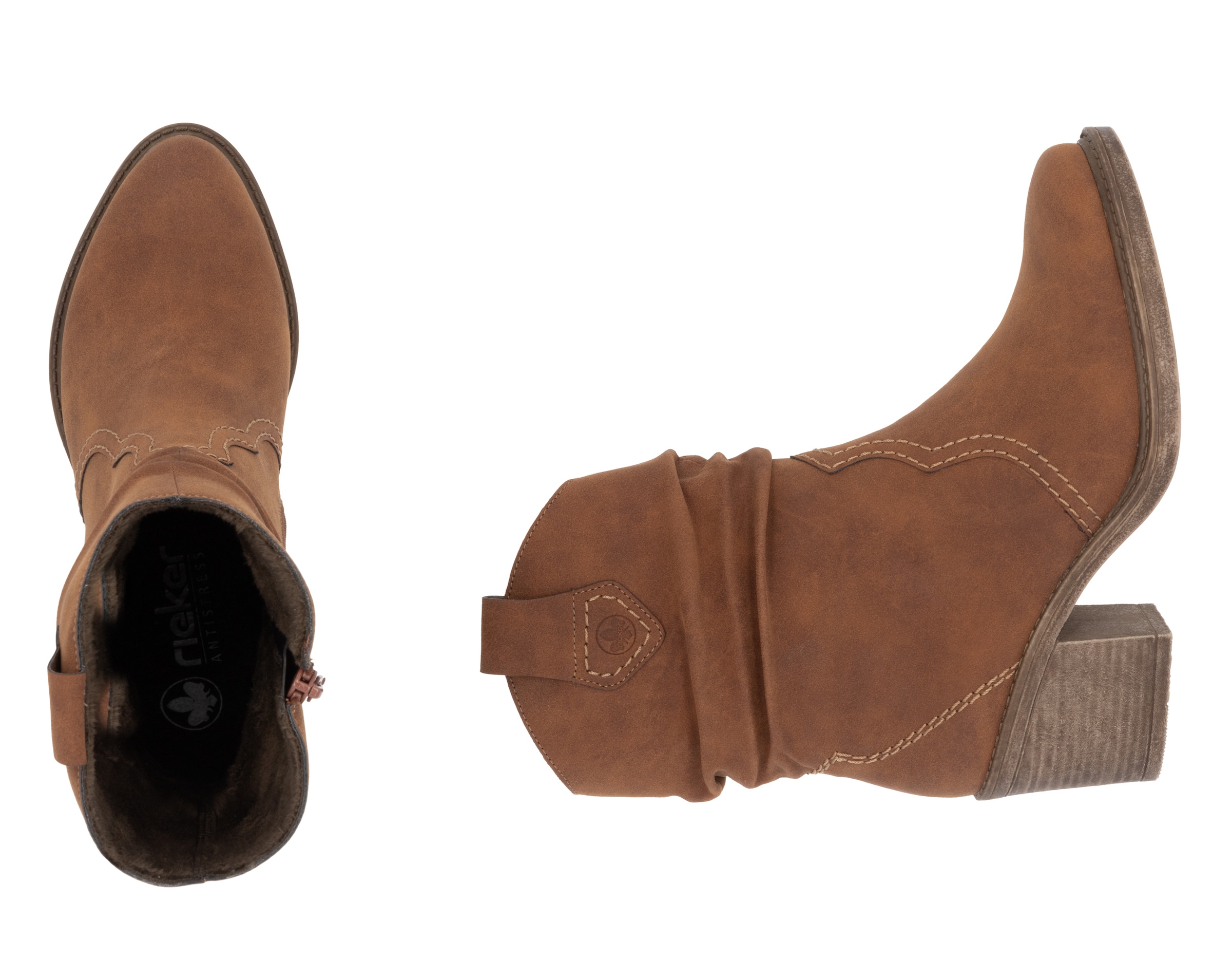 Rieker Westernstiefelette, Cowboystiefelette, Boots, Blockabsatz, mit gerafftem slouchy Schaft