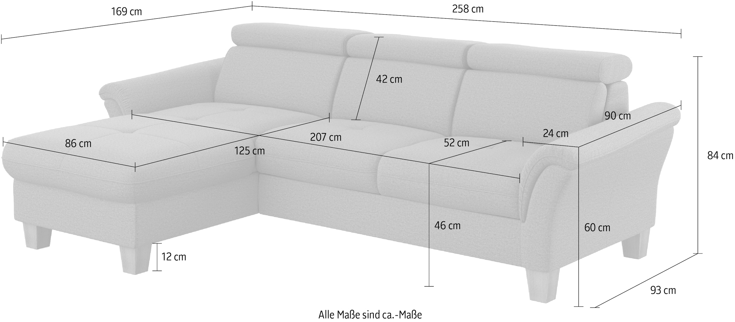 Home affaire Ecksofa »Lindgren L-Form«, wahlweise mit Bett mit klappbaren Rollen, Kasten und Kopfverstellung