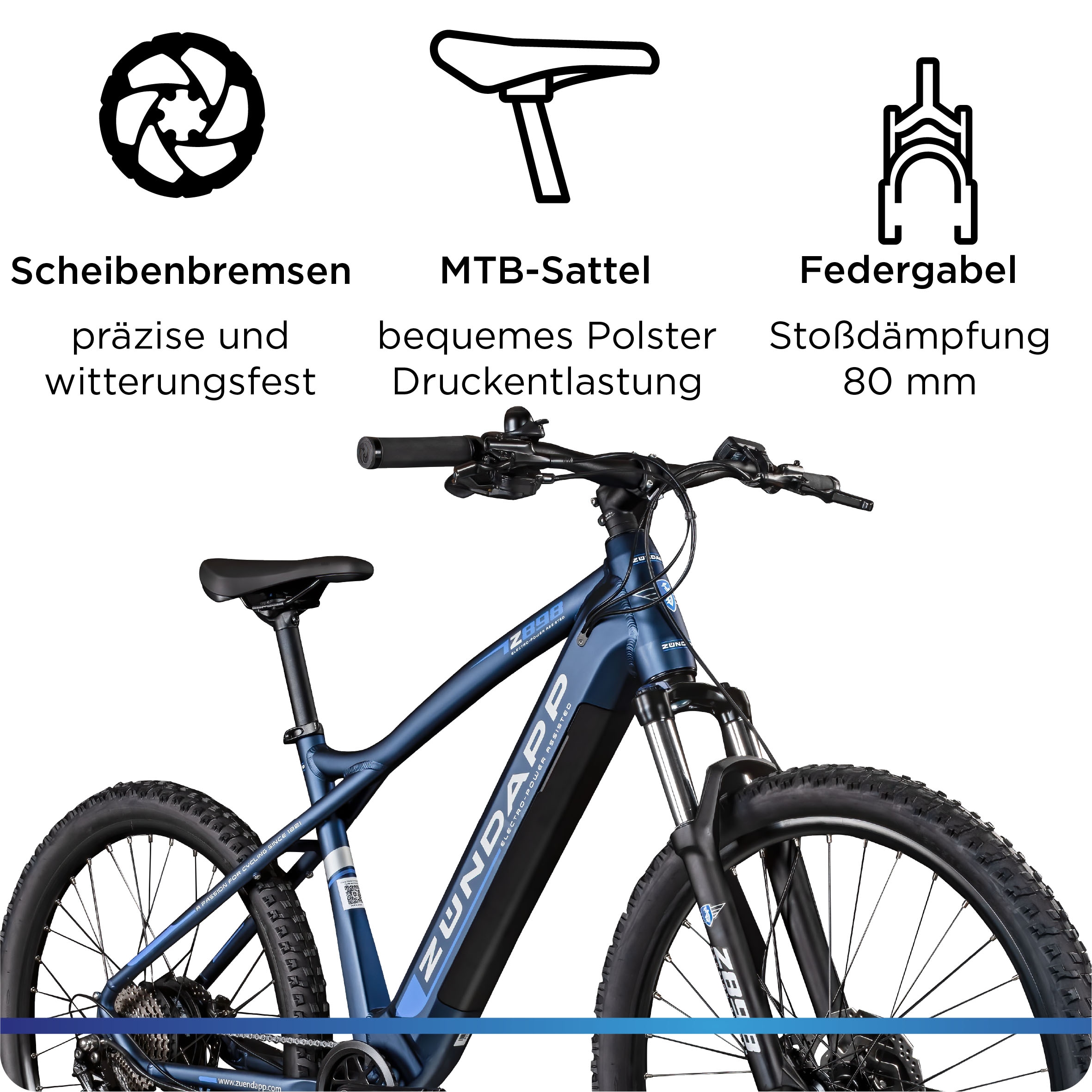 Zündapp E-Bike »Z898«, 24 Gang, Heckmotor 250 W, E-Bike E Mountainbike 27,5 Zoll Pedelec 170 - 190 cm Hardtail MTB