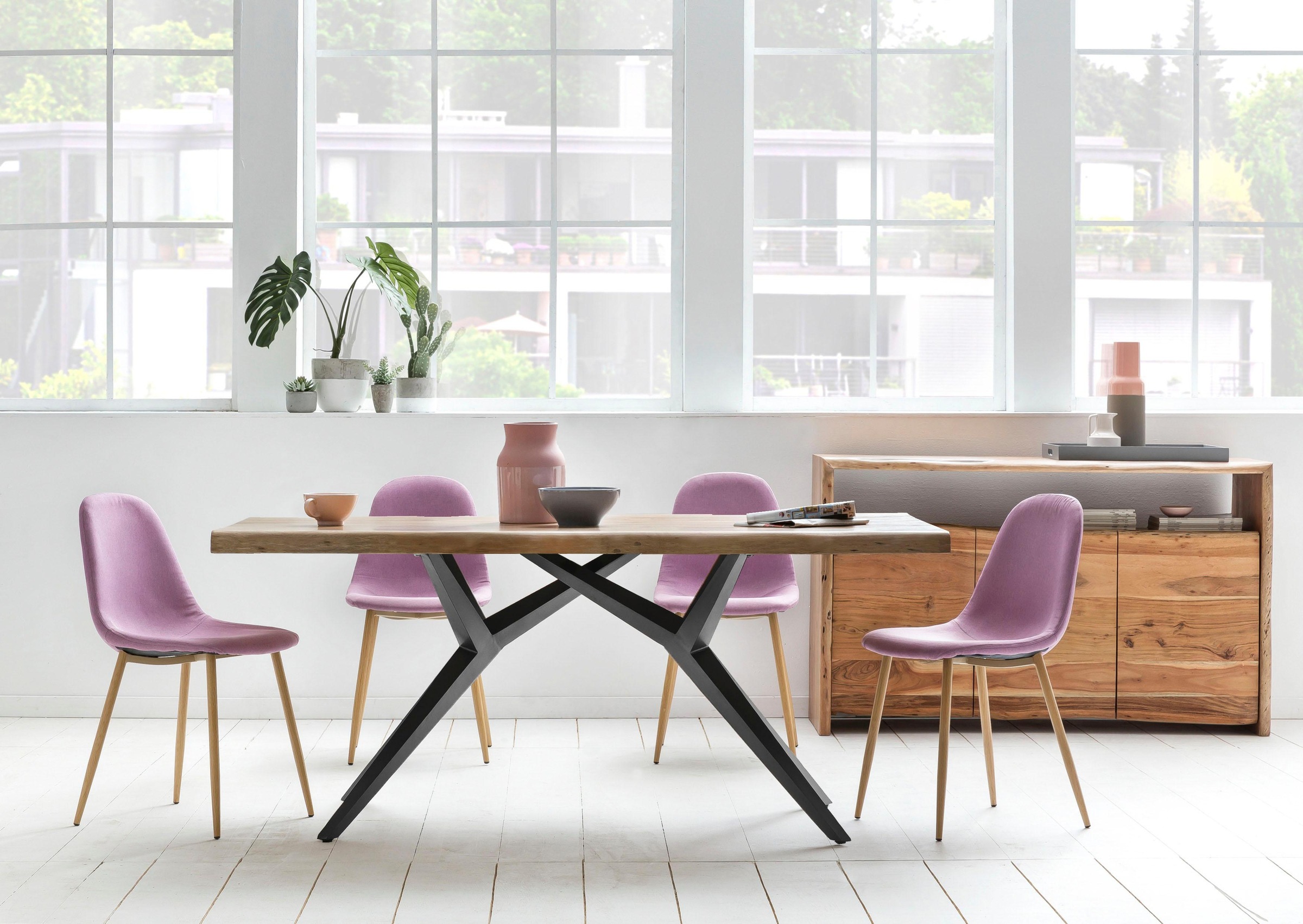 SIT Esstisch "Toronto Massivholz mit Baumkante & extravagantem Metallgestell" Speisetisch Baumkante wie gewachsen & extravagantes Metallgestell