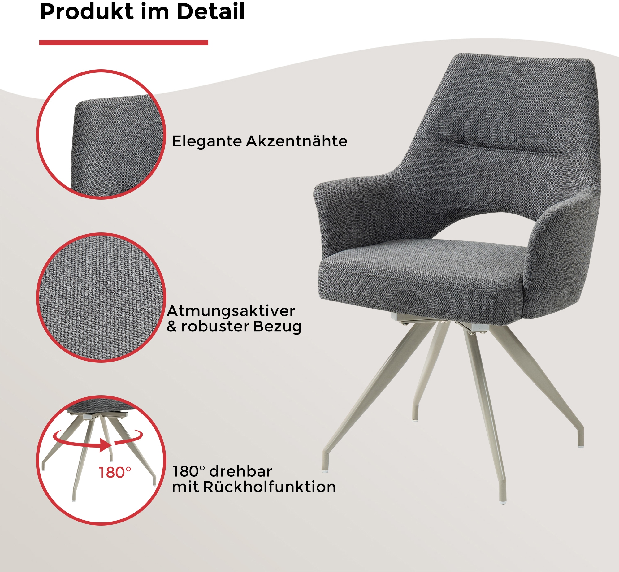 Thumbnail - Duo Collection 4-Fußstuhl "Maila" () 2 Stk.180 drehbar mit Rückholfunktion