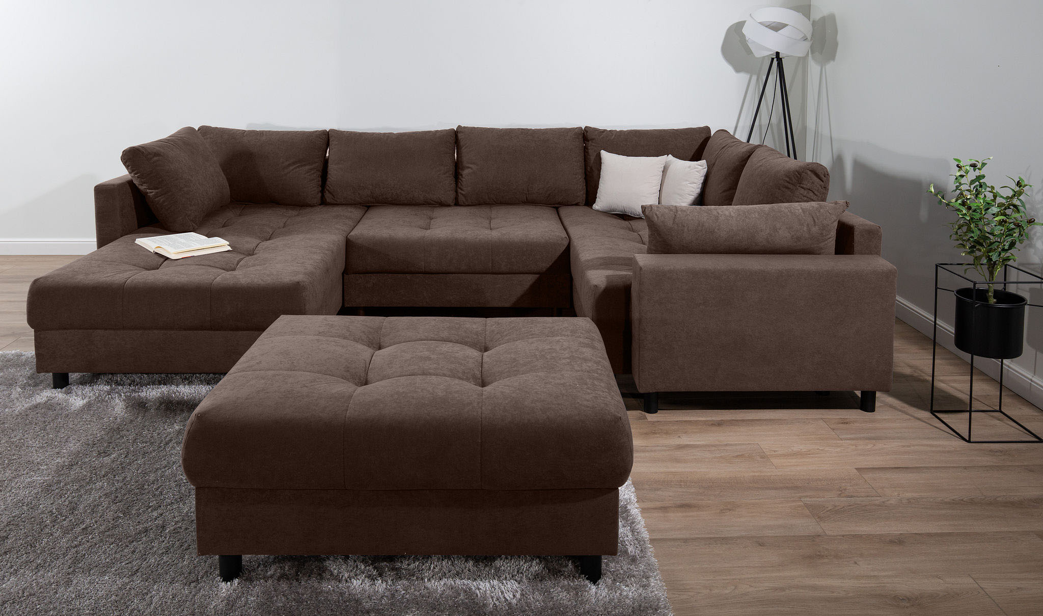 COLLECTION AB Wohnlandschaft "Toni U-Form, B: 298 cm" Set: Sofa & Hocker, 2 Zierkissen, Federkern